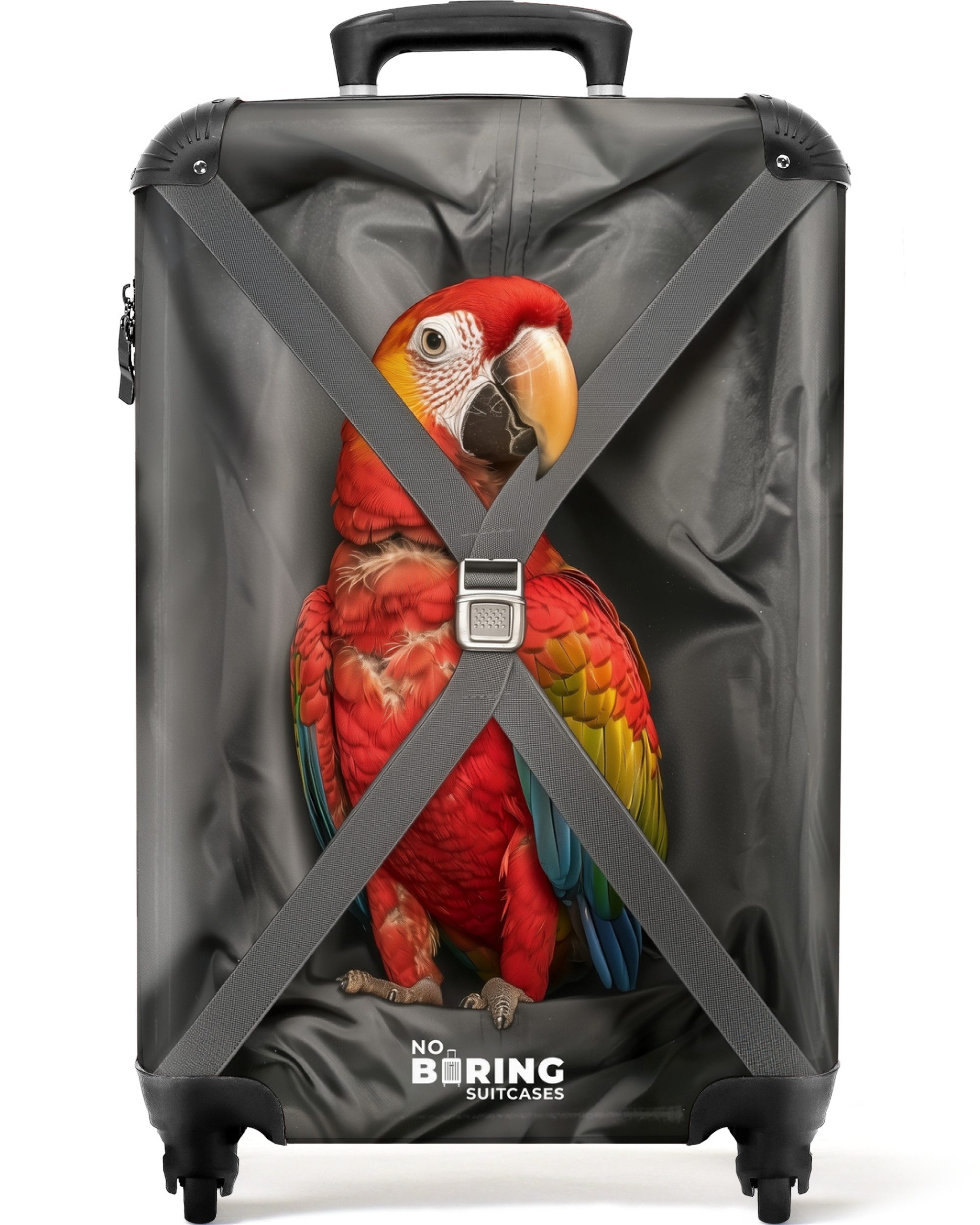 NoBoringSuitcases.com© Hartschalen-Trolley Der Papagei ist mit von der Partie 55x35x20cm, 4 Rollen, Reisetasche mit Rollen, Koffer Handgepäck Flugzeug