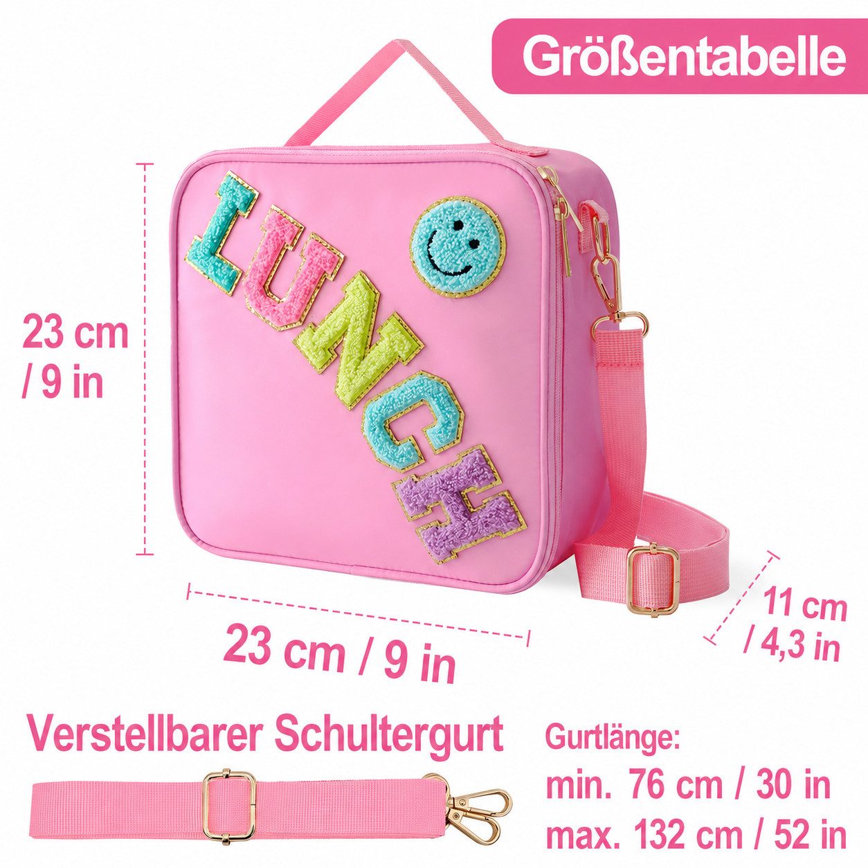 Diwzbyn Lunchbox Lunchbag Isoliert, Mit Verstellbarem Schulterriemen, Tragbar, Mit Folienfutter, Niedliches Design für Schule & Reisen – Bild 3 von 5