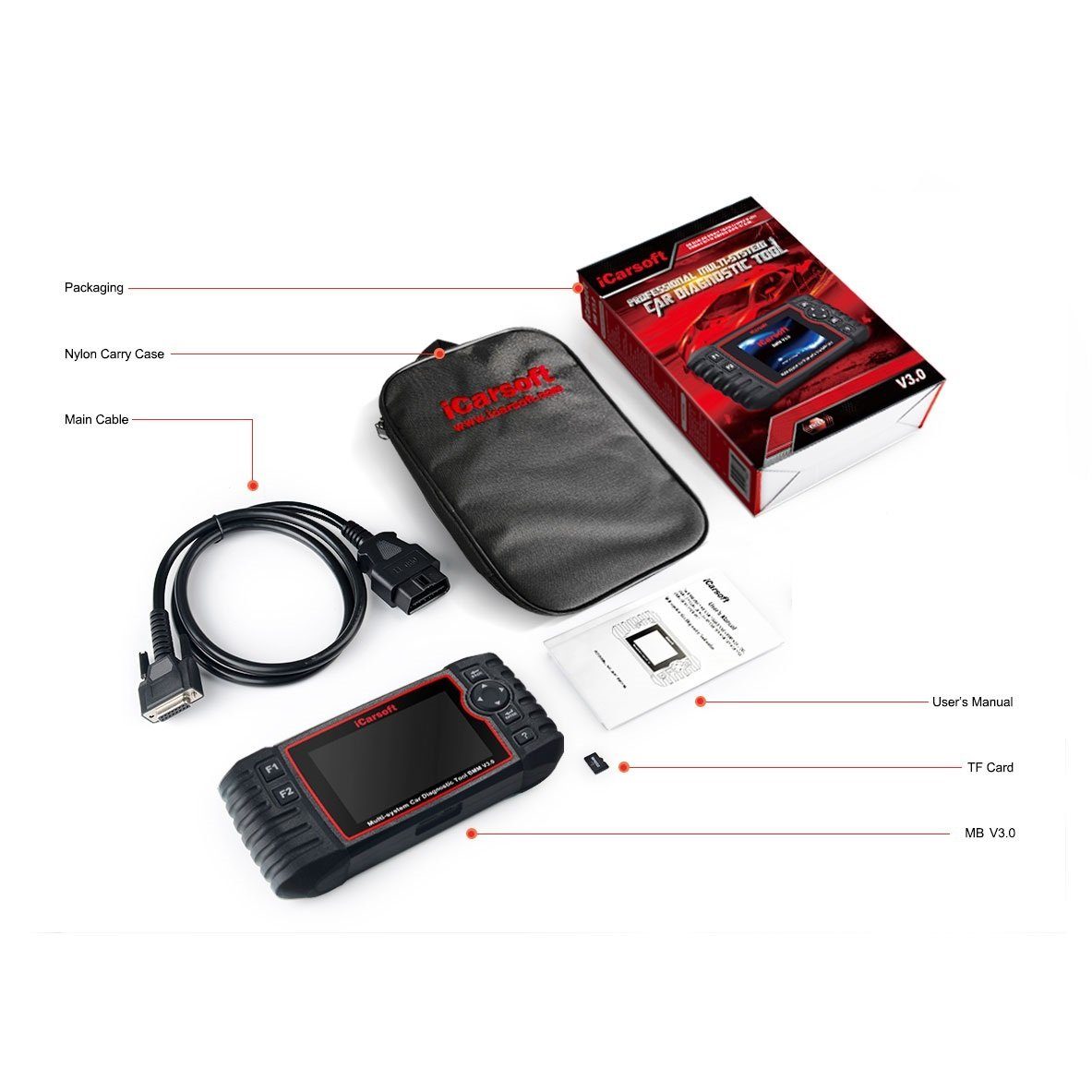 iCarsoft OBD2-Diagnosegerät MB V3.0 Auslesen, Wartung und Service für Mercedes, Sprinter, Smart – Bild 3 von 5