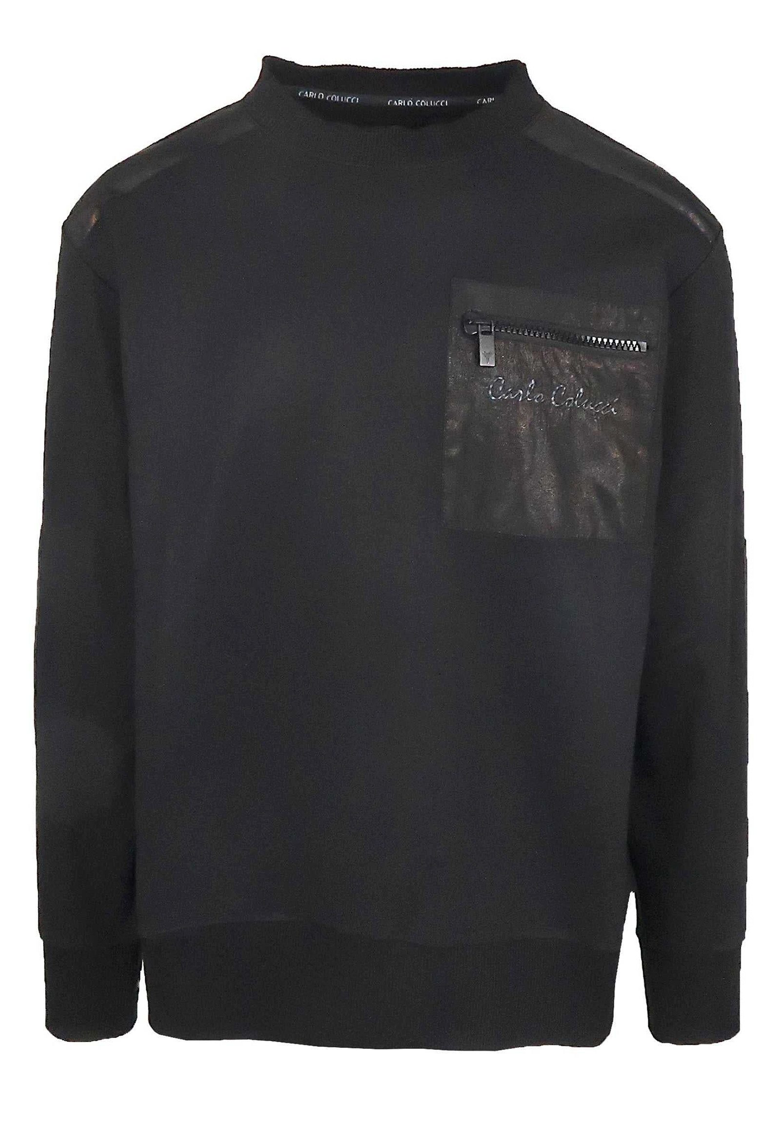 CARLO COLUCCI Sweatshirt Rundhals Reißverschlusstasche Logo für Herren (1-tlg) Schimmernde Einsätze, Logoschriftzug, Gerippte Bündchen