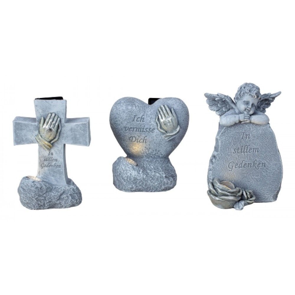 JOKA international Grabkerze Grabdekorationen Herz, Kreuz oder Engel mit Spruch wählbar