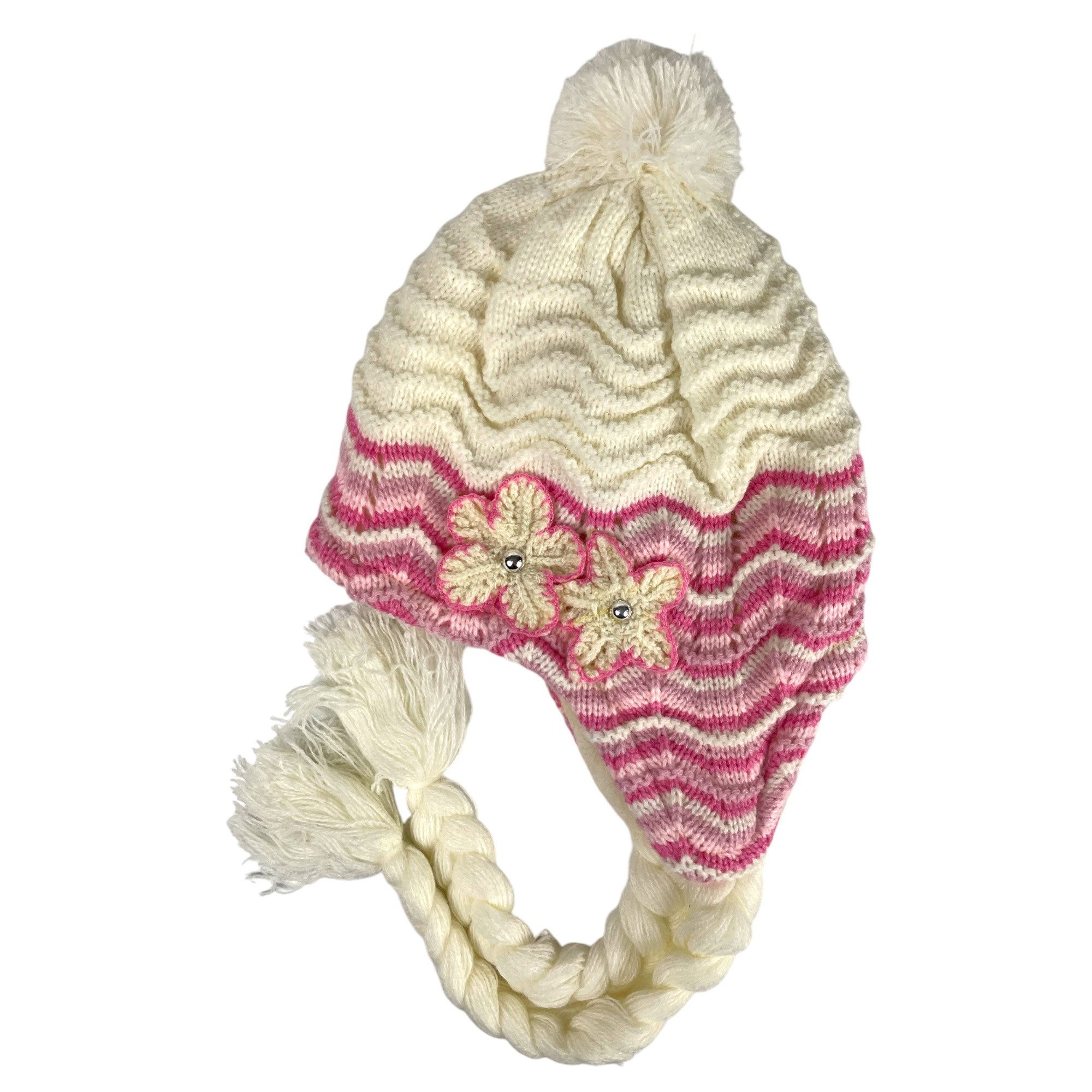 Taschen4life Bommelmütze Kinder Mädchen Mütze KM1 mit Bommel, zum binden, Innenfutter, Ohrenschutz, Strickmütze