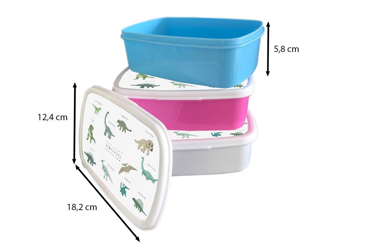 Farben rosa Dinosaurier Kunststoff - Brotbox MuchoWow Lunchbox Kinderzimmer - Kinder, Mädchen, Snackbox, - Kunststoff, (2-tlg), für Brotdose - Junge Erwachsene, Mädchen - Kind,