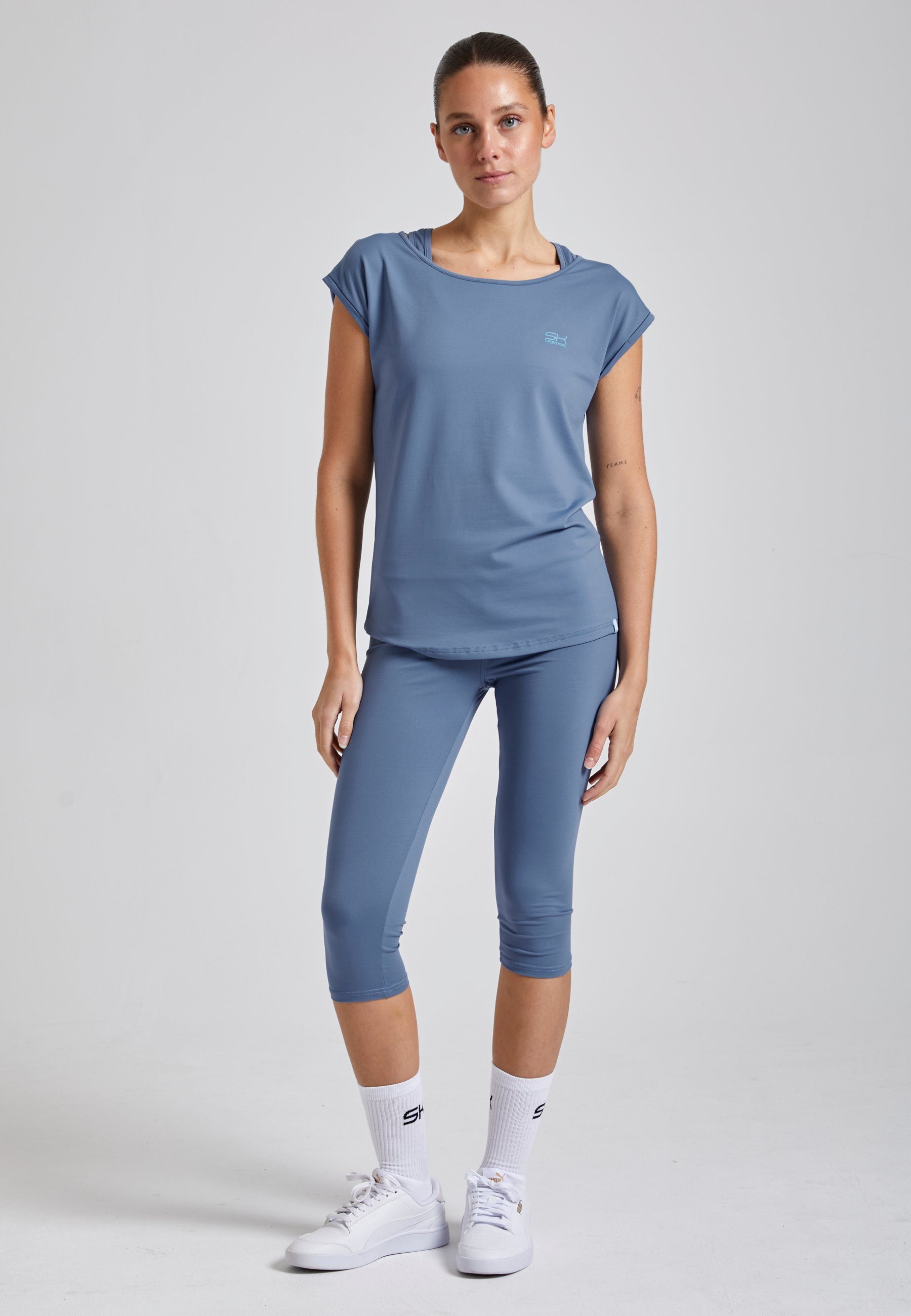 SPORTKIND Funktionsshirt Tennis Loose Fit Shirt Mädchen & Damen grau blau