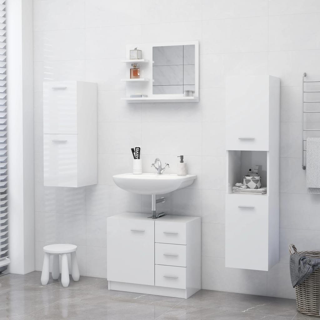 vidaXL Badezimmerspiegelschrank Hochglanz-Weiß 60x10,5x45 Holzwerkstoff Badspiegel (1-St) cm