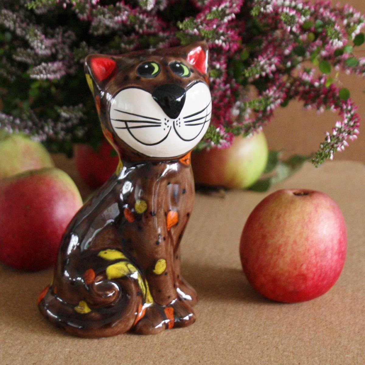 H, Tangoo Tangoo sitzend glänzend 14cm (Stück) Gartenfigur Keramik-Katze braun ca
