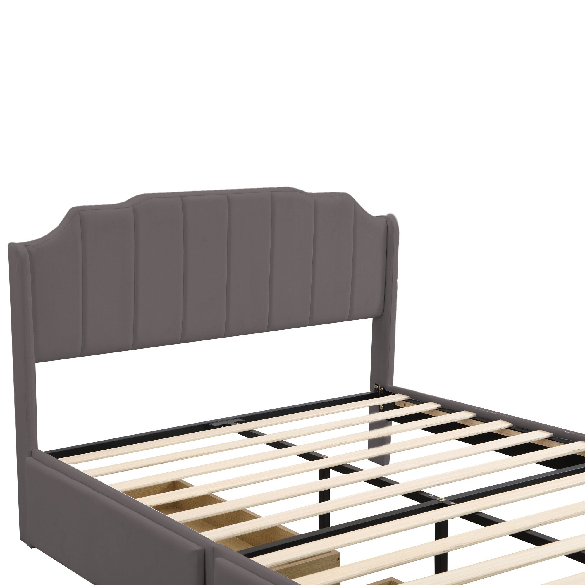 Polsterbett (Kinderbett), Doppelbett 140x200cm mit 2 Schubladen & Lattenrost, weicher Samt-Bezug