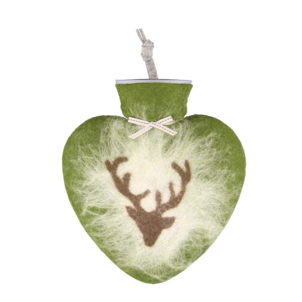 Dorothee Lehnen Wärmflasche Hirsch-Motiv in Grün, (1-tlg), Mit Wollbezug, 21×27cm, 700ml Fassungsvermögen