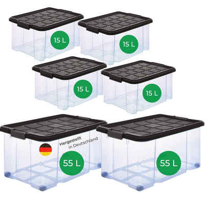 Novatool Aufbewahrungsbox - (1 St), Aufbewahrungsbox mit Deckel 2x55 L + 4x 15L