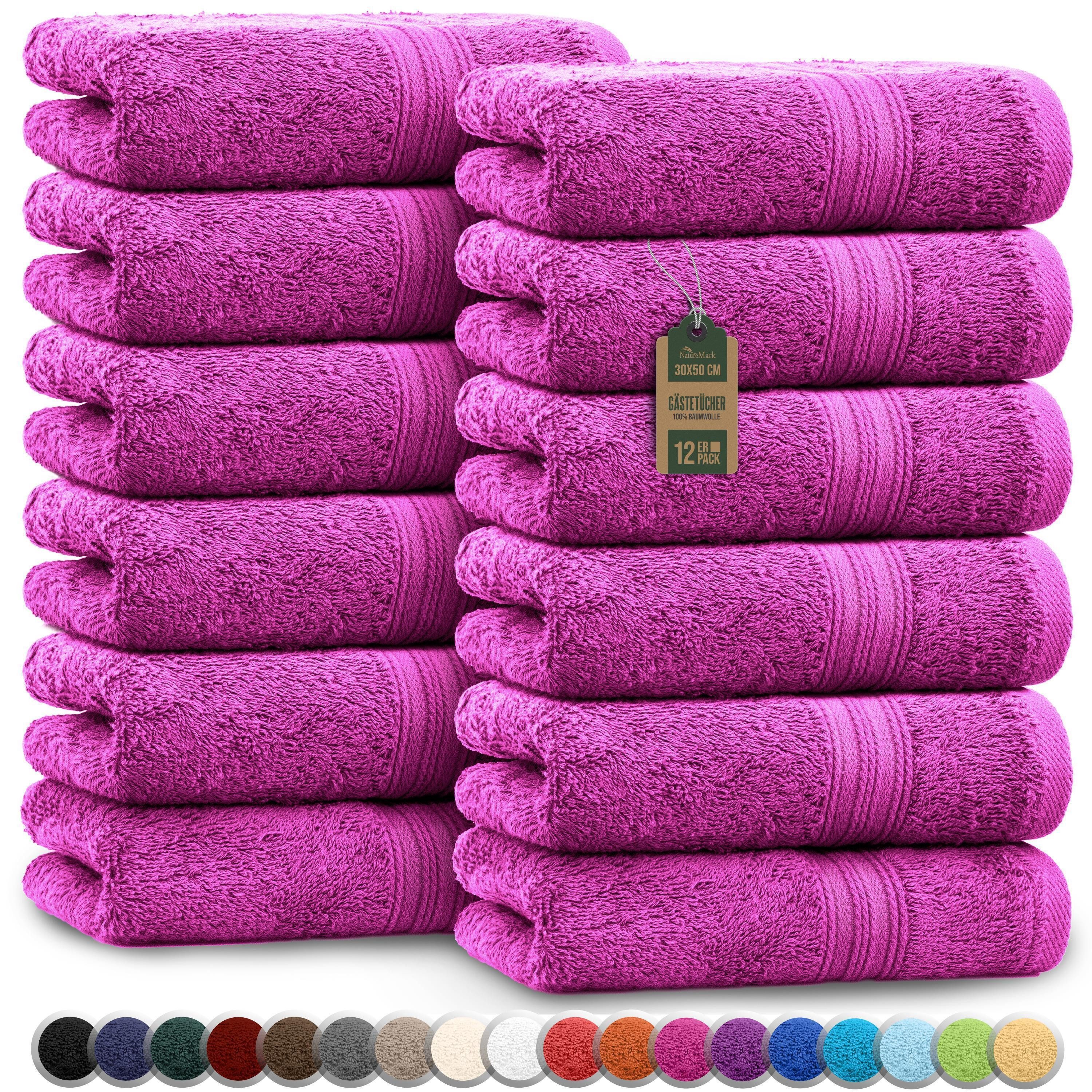 NatureMark Gästehandtuch Gästetuch 500gsm, 100% Baumwolle (12-St), Gästehandtuch Premium Qualität, 30x50cm, Pink