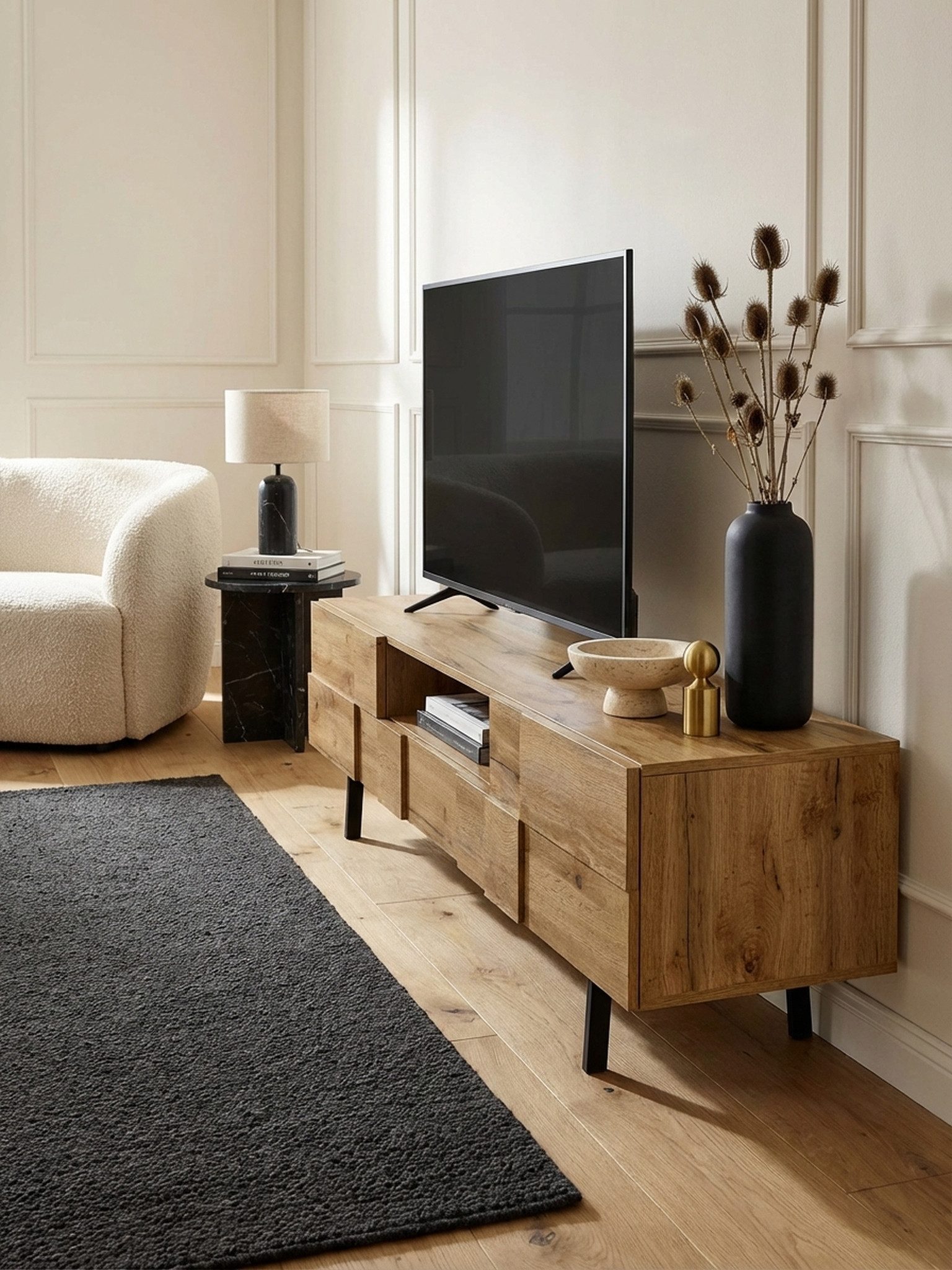KADIMA DESIGN Lowboard Lowboard Holz Eiche-Dekor 160x46x43 cm TV-Kommode mit zwei Türen, (Fernsehkommode Wohnzimmer), Design TV-Schrank Hoch, Fernsehtisch Fernsehschrank Modern