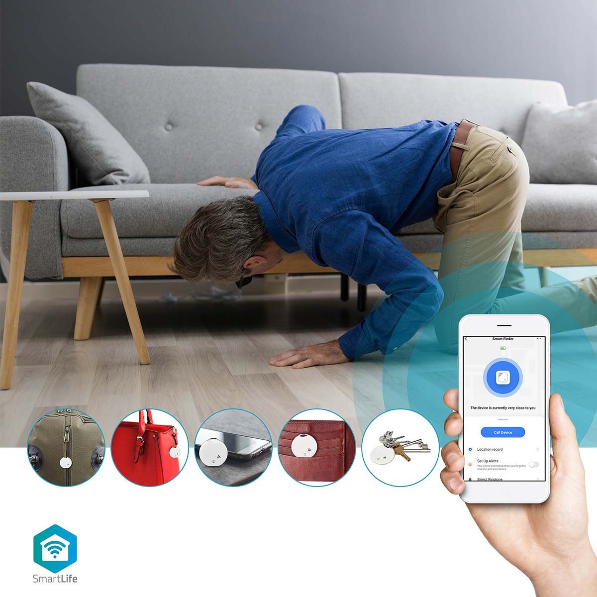 Nedis Schlüsselanhänger BTKF10WT (1-tlg), Bluetooth, Geofencing, Taster-Funktion, akustisches Alarmgeräusch