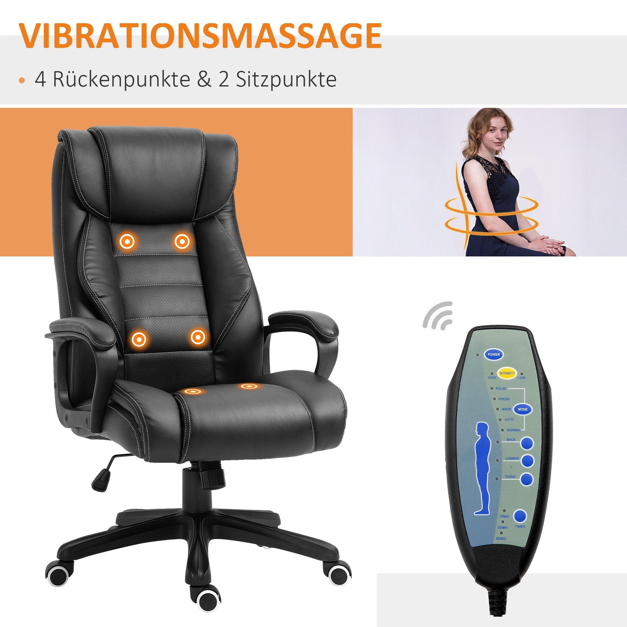 Massagefunktion Schreibtischstuhl Vinsetto Bürostuhl mit