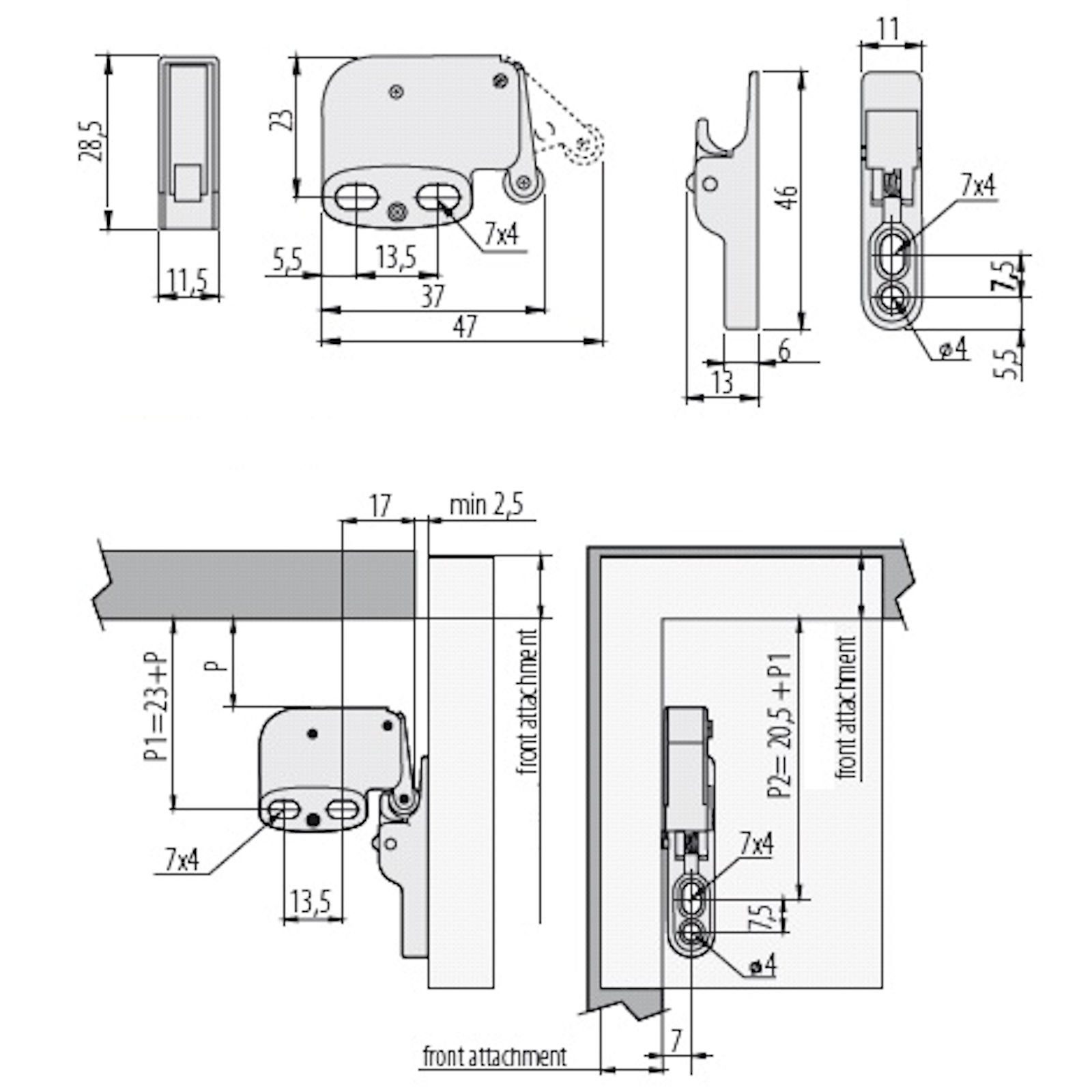 Ausführung Latch verzinkt Stahl (1-tlg), Haftmagnetschnäpper verbesserte - Federschnäpper SO-TECH®, Mini inkl. Türschnapper Halteplatte,