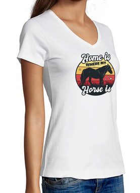 MyDesign24 T-Shirt Damen Pferde Print Shirt bedruckt - Home is where my Horse is Baumwollshirt mit Aufdruck, Slim Fit, i156