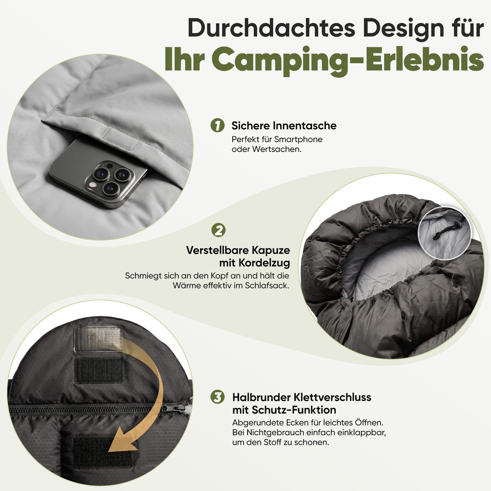 Sekey Deckenschlafsack 3 Jahreszeiten Schlafsack 220x80 cm 10–20°C Deckenform mit Kapuze, 2-in-1 Schlafsack & Decke – Atmungsaktiv, wasserabweisend – Bild 3 von 5