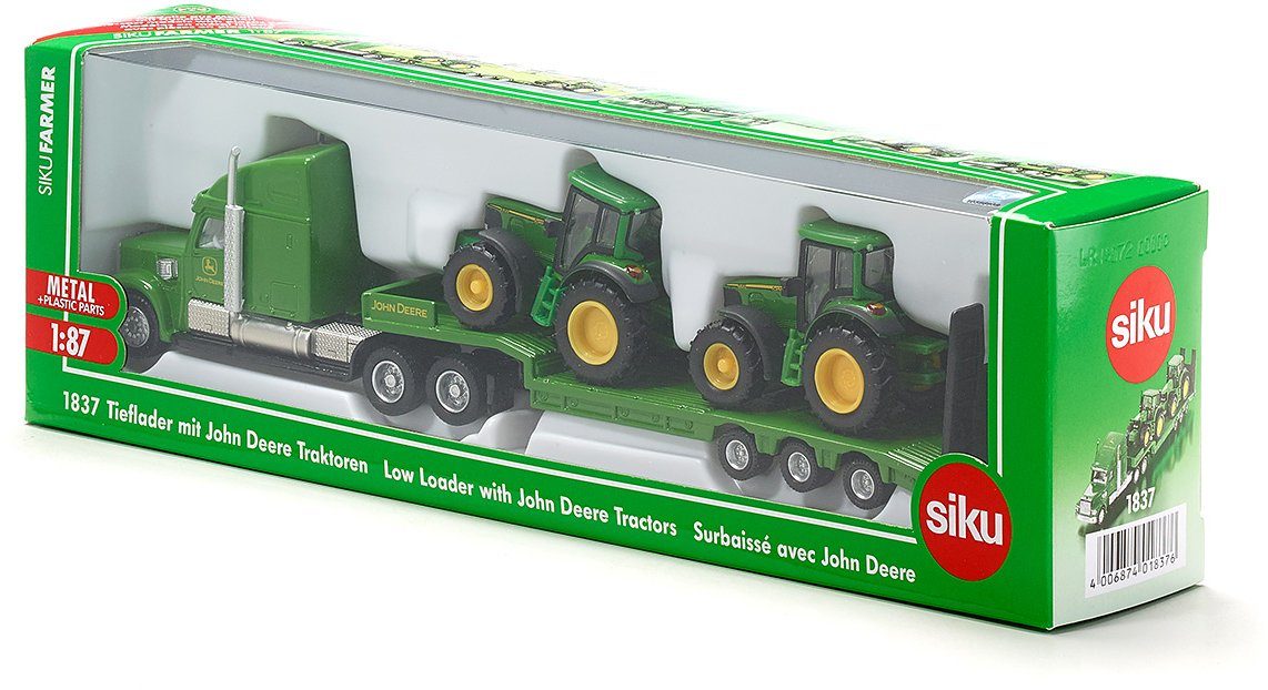 Siku Spielzeug-LKW SIKU Farmer, Tieflader mit John Deere Trakoren (1837)