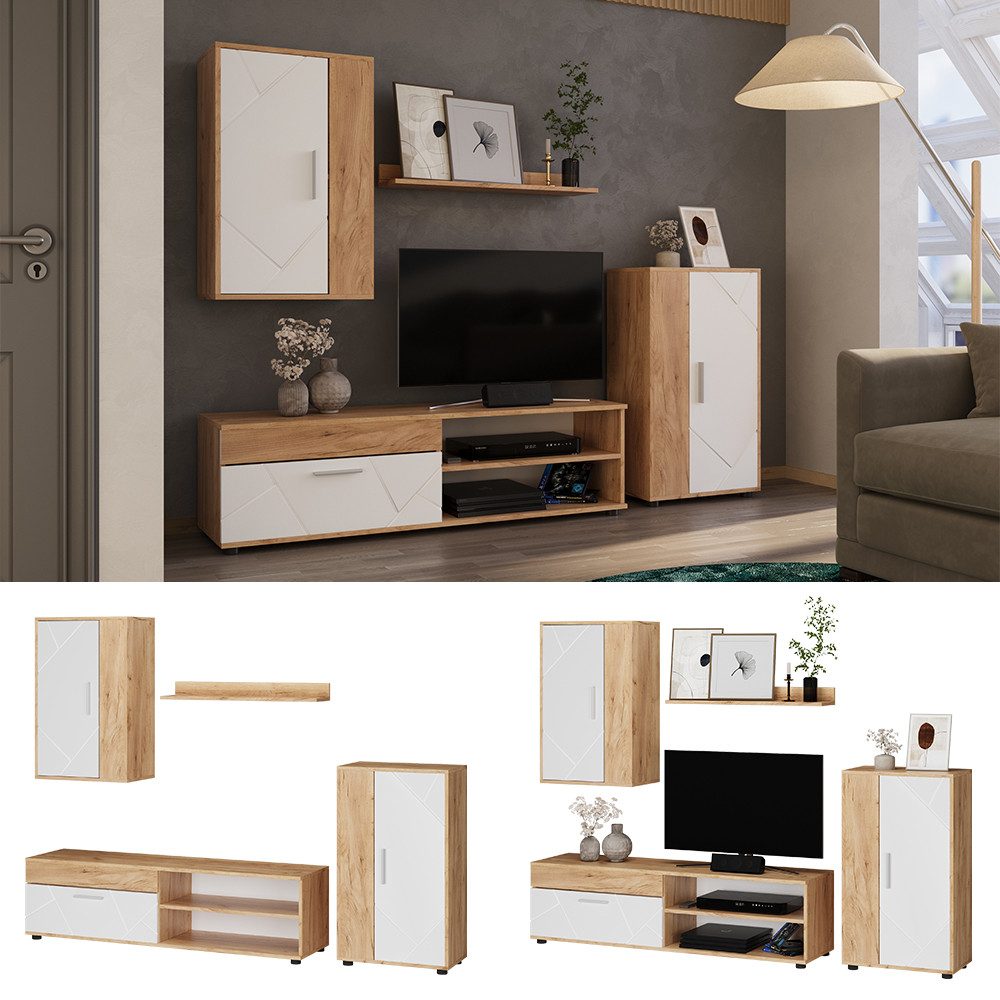 Vicco Wohnwand Berno, GKO/Weiß, 4-teiliges Set, (4-St)
