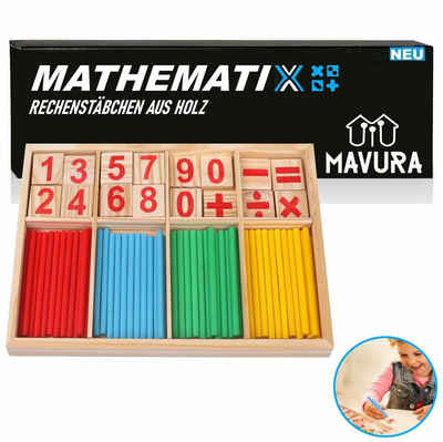 MAVURA Lernspielzeug MATHEMATIX Rechenstäbchen Holz Zählstäbchen Set, Mathematik Bunt mathematisches Spielzeug Zahlenlernspielzeug