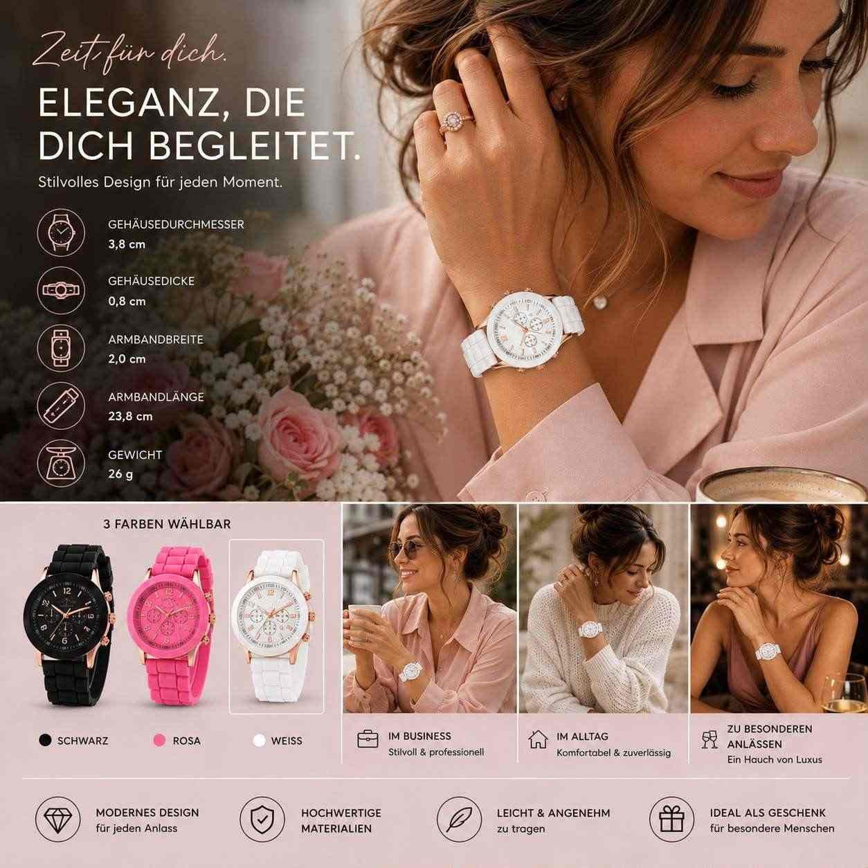 Taffstyle Quarzuhr Damen Uhr Silikon Armbanduhr Chrono Look Roségold leicht elegant, (Modische Damenarmbanduhr mit weichem Silikonarmband, roségoldfarbenen Details und angenehmem Tragekomfort in verschiedenen Farben)