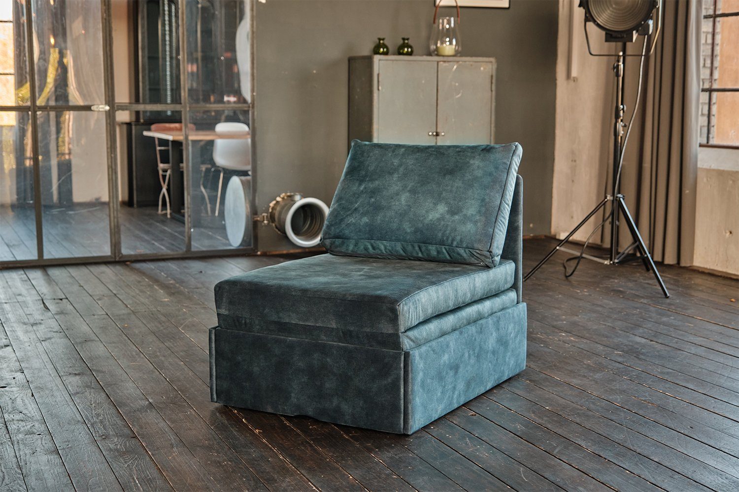 KAWOLA Schlafsofa DELLA, Sessel Velvet Farben versch. Schlafsessel Sofa petrol