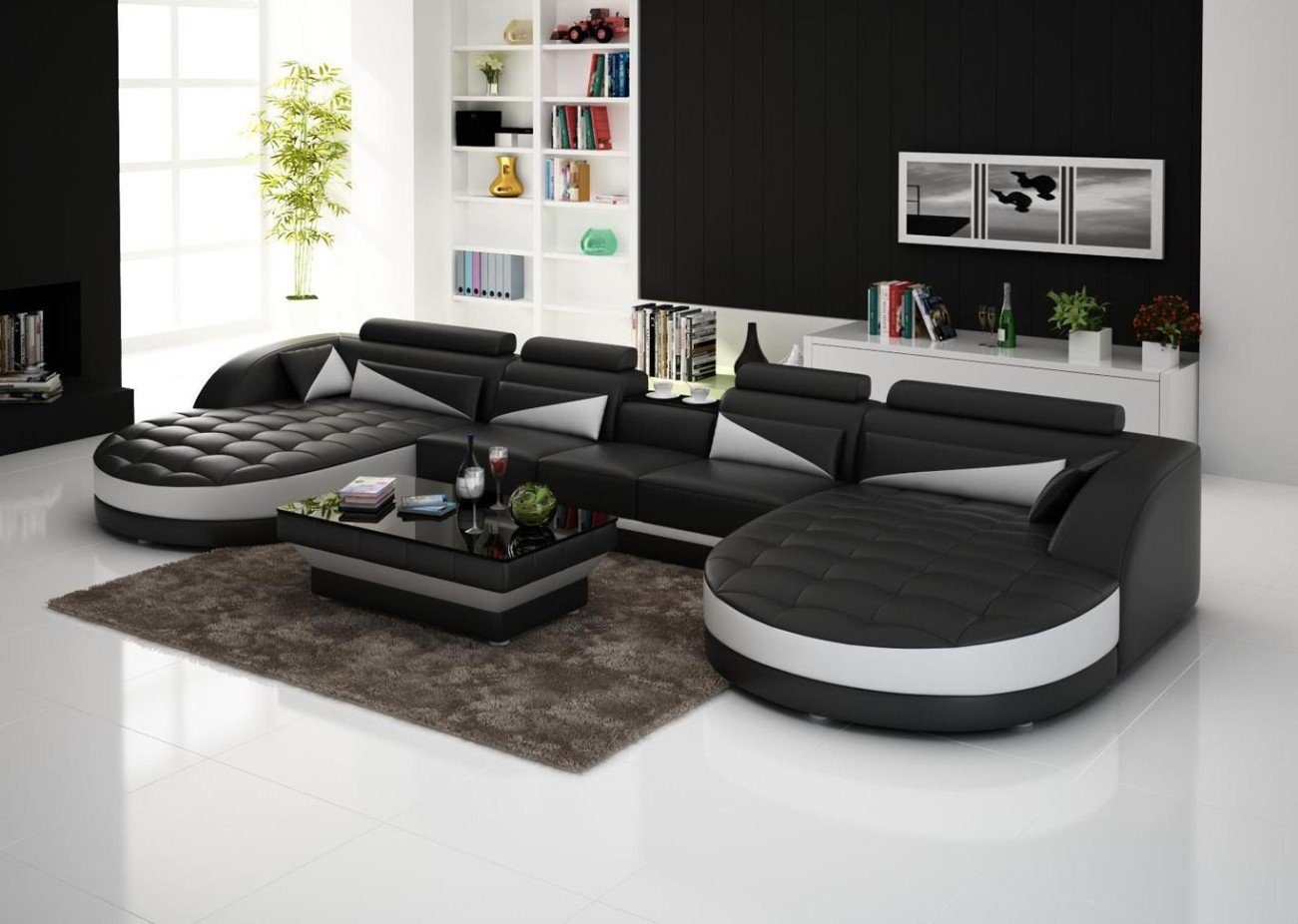 Wohnlandschaft Ledersofa Ecksofa Europe Polster Ecksofa in Couch Schwarz Leder JVmoebel Made Sofa, Sofa