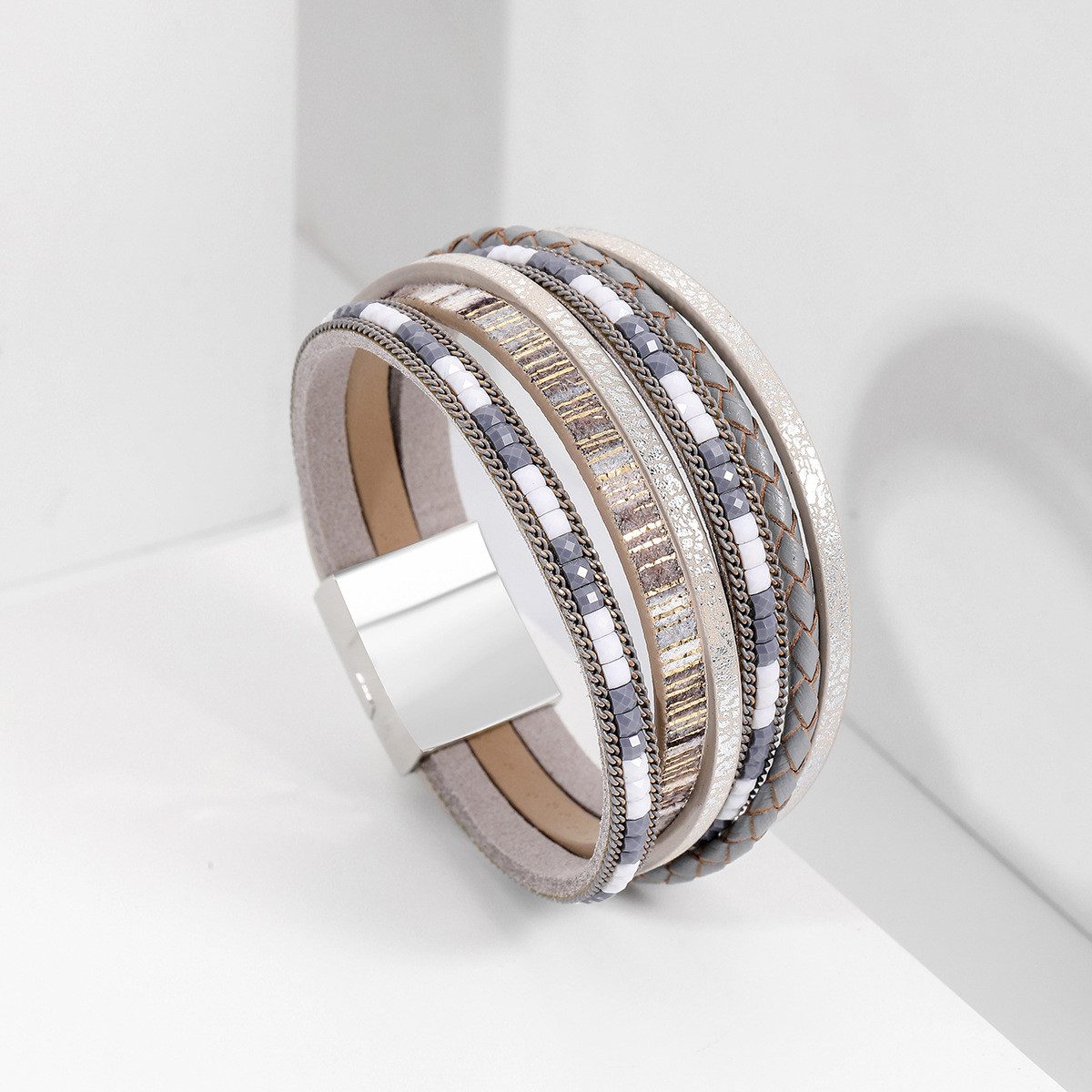The Beauty House Lederarmband Boho mehrreihig Wrap Ledermanschettenarmban Magnetschnalle, Leder Armband für Frauen Schmuck Geschenk Für Mutter und Freunde