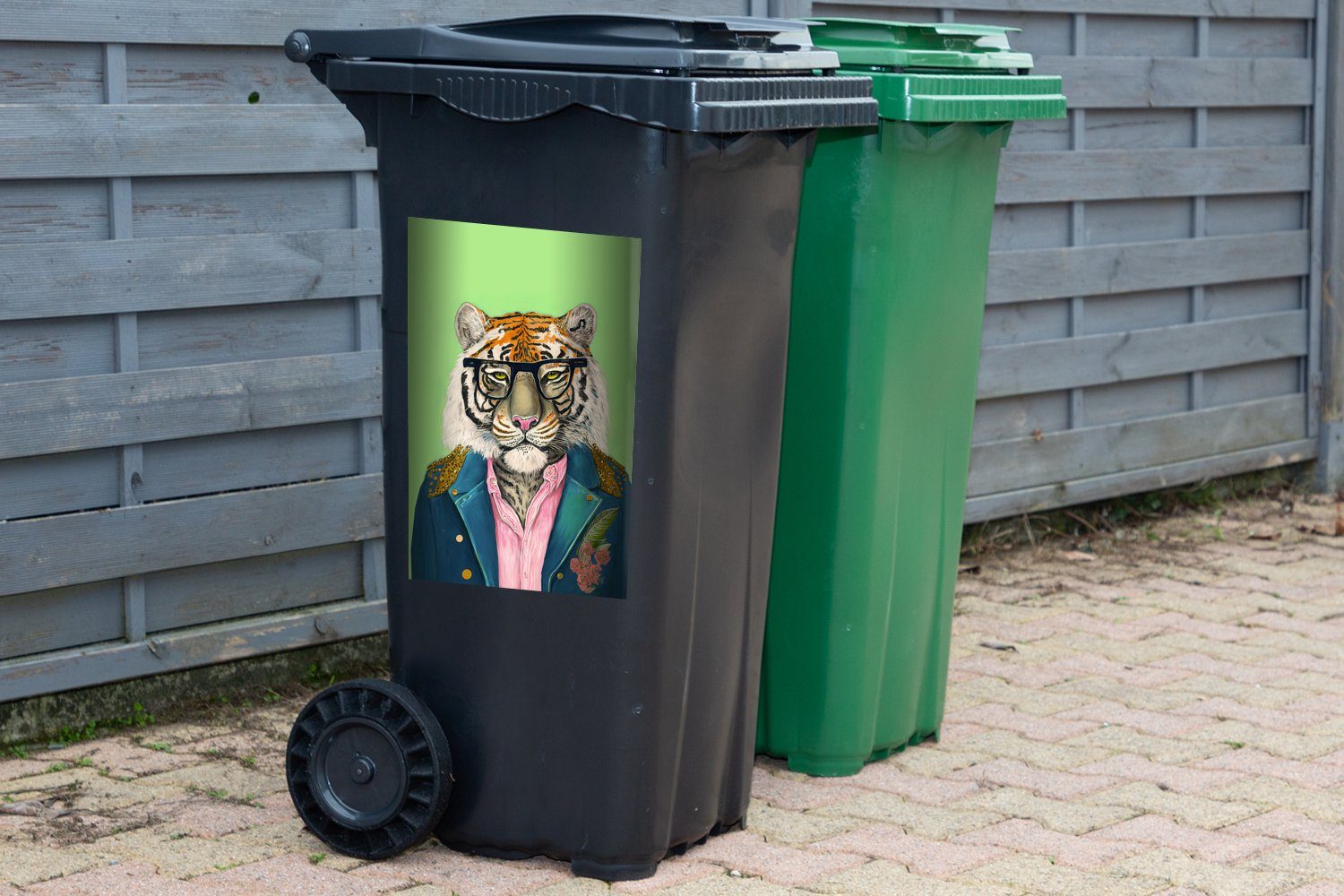 Safari (1 - Container, MuchoWow Wandsticker Tiger - Tiere St), Mülltonne, Mülleimer-aufkleber, - Blumen Abfalbehälter Sticker, - Brillen