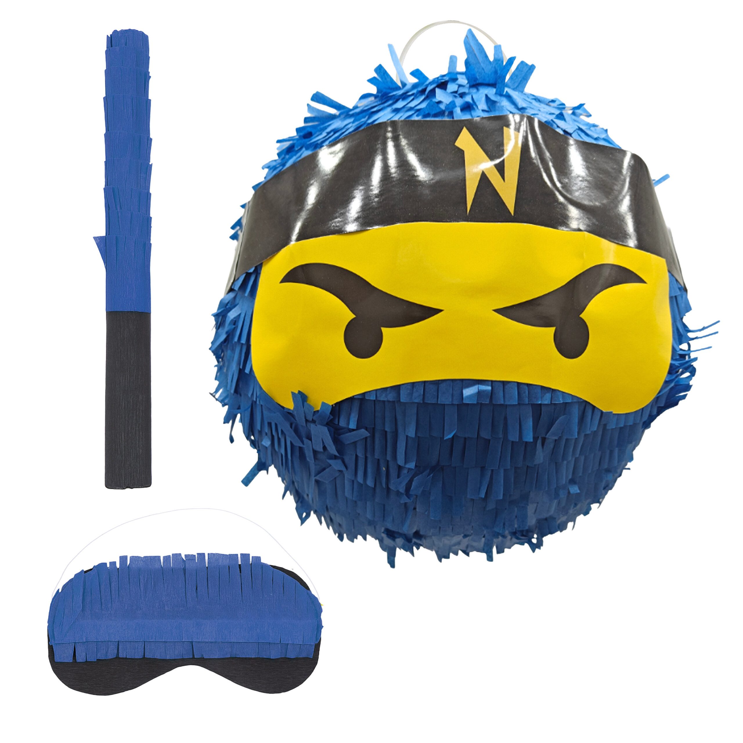 relaxdays Pinata Set Ninja mit Stab & Maske, blau