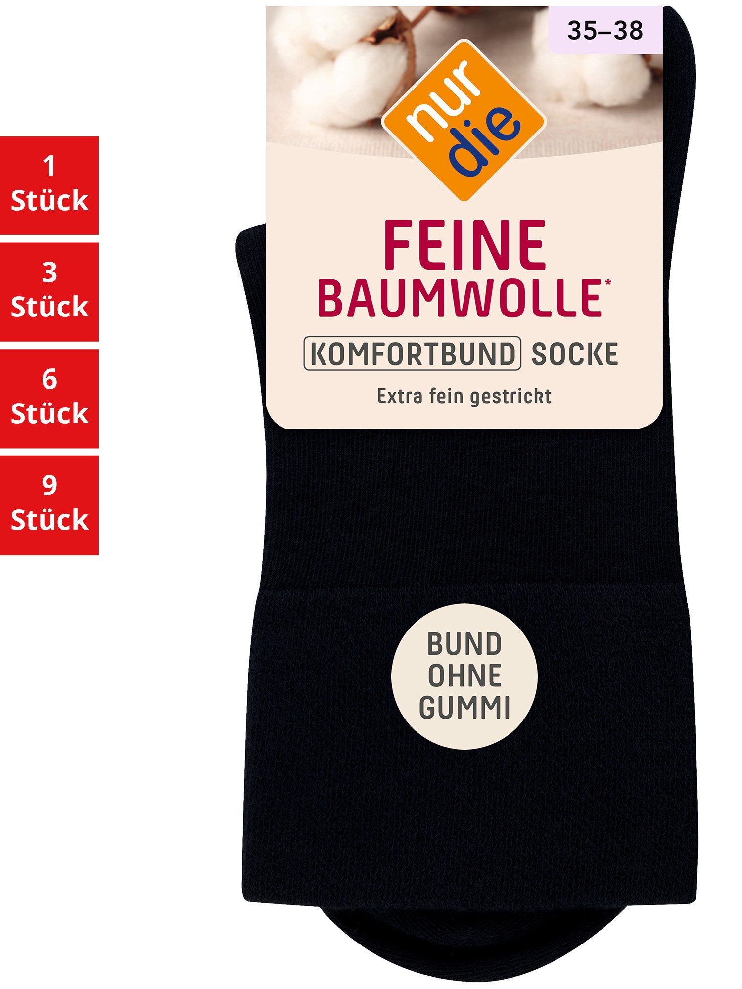 Nur Die Freizeitsocken Feine Baumwolle Komfort Damen (1er/3er/6er/9er Pack, 1-Paar) socken strumpf strümpfe