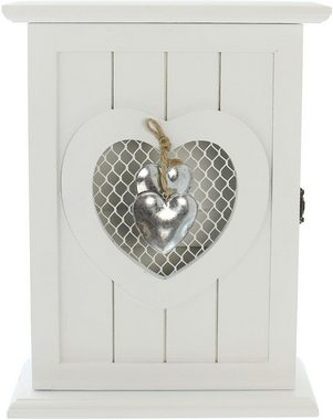 Dekoleidenschaft Schlüsselkasten »"Silver Heart" aus Holz, weiß, im Landhaus-Stil, Schlüsselschrank« (1 St), mit 6 Haken, dekoriert mit silbernen Herzen