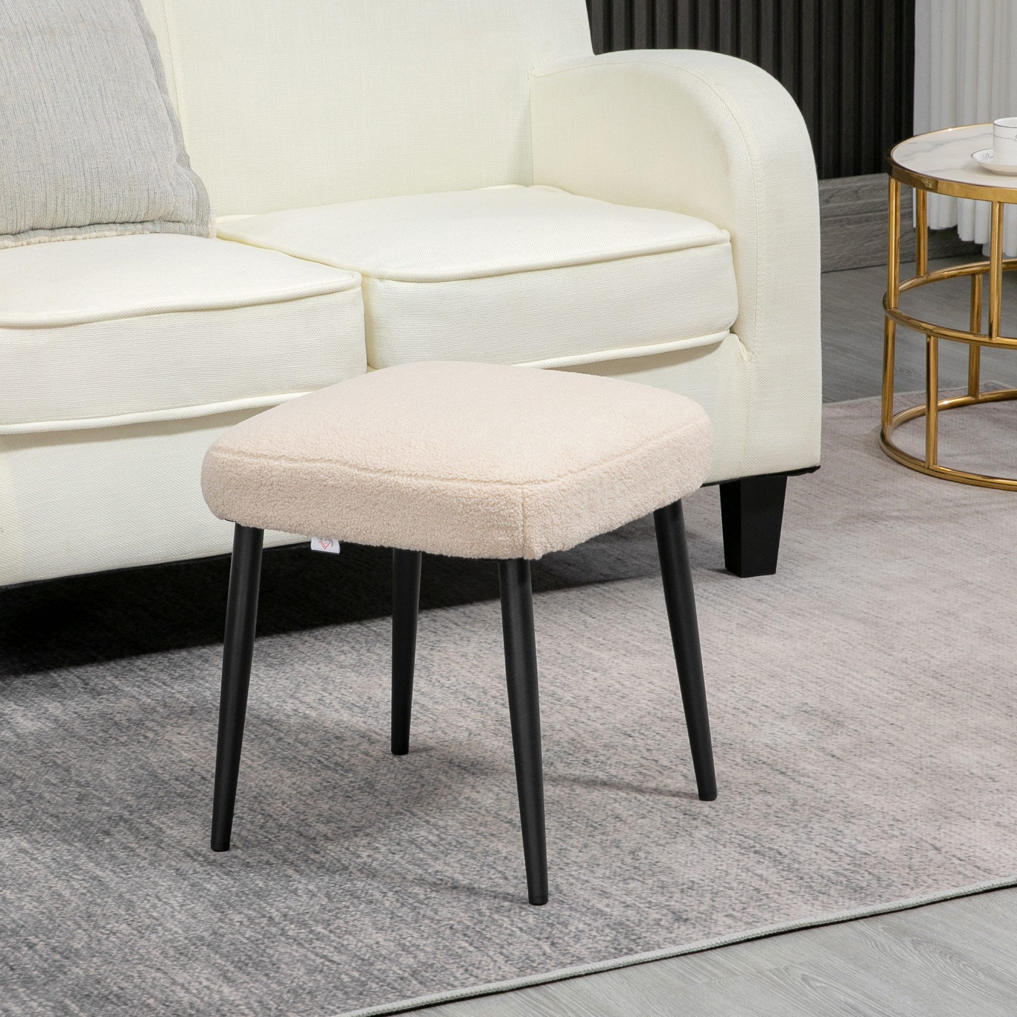 HOMCOM Fußhocker Hocker mit weichem Sitzkissen, Stahlbeinen, Polsterhocker Ottoman (Sitzhocker Quadratischer, 1 St., Schminkhocker), Beige 42 x 42 x 44 cm