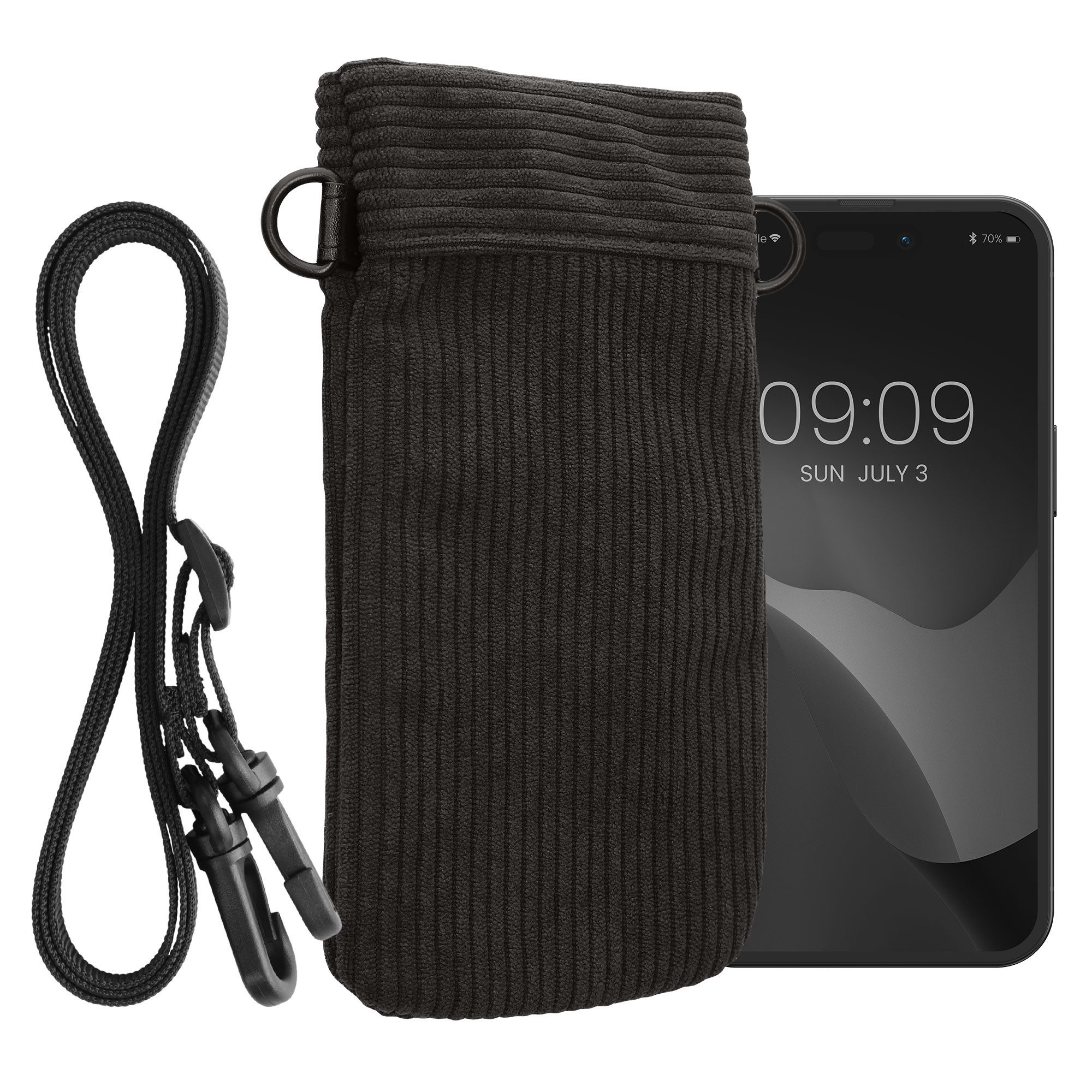 kwmobile Etui Necklace Case für XXL - 7" Handyhülle, Hülle mit Band - Cord Cover - Schutzhülle in Dunkelgrau