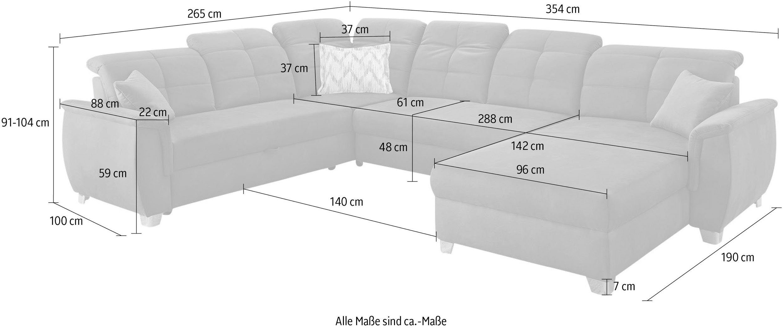 individuell Bett- Kopfteilen, Wohnlandschaft 7 grau verstellbaren | und mit Livorno, grau Relaxfunktion Gruppe Jockenhöfer