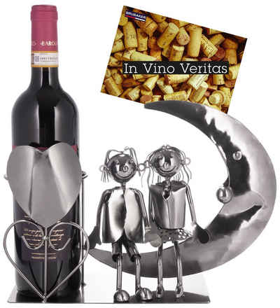 BRUBAKER Weinflaschenhalter Liebespaar auf dem Mond Flaschenhalter, (1-St., inklusive Grußkarte), Weinhalter Metall Skulptur, Wein Geschenk
