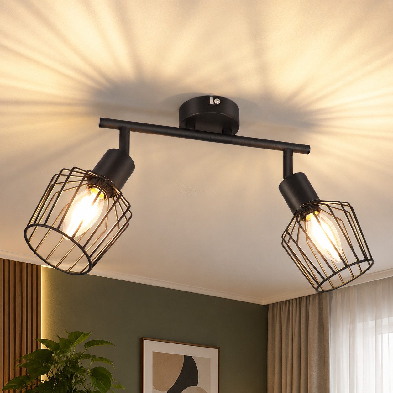 Nettlife Deckenstrahler Vintage Schwarz/Weiß E14 1/2/3/4/6 Flamming Industrial, Drehbar 350°, LED wechselbar, für Flur Küchen Schlafzimmer, Wohnzimmer, Esszimmer