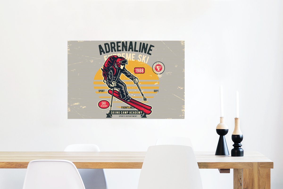 - MuchoWow St), Ohne Wandbild, Wohnzimmer, - Ski (1 Grau Wandposter für Rahmen Poster Vintage, Poster,