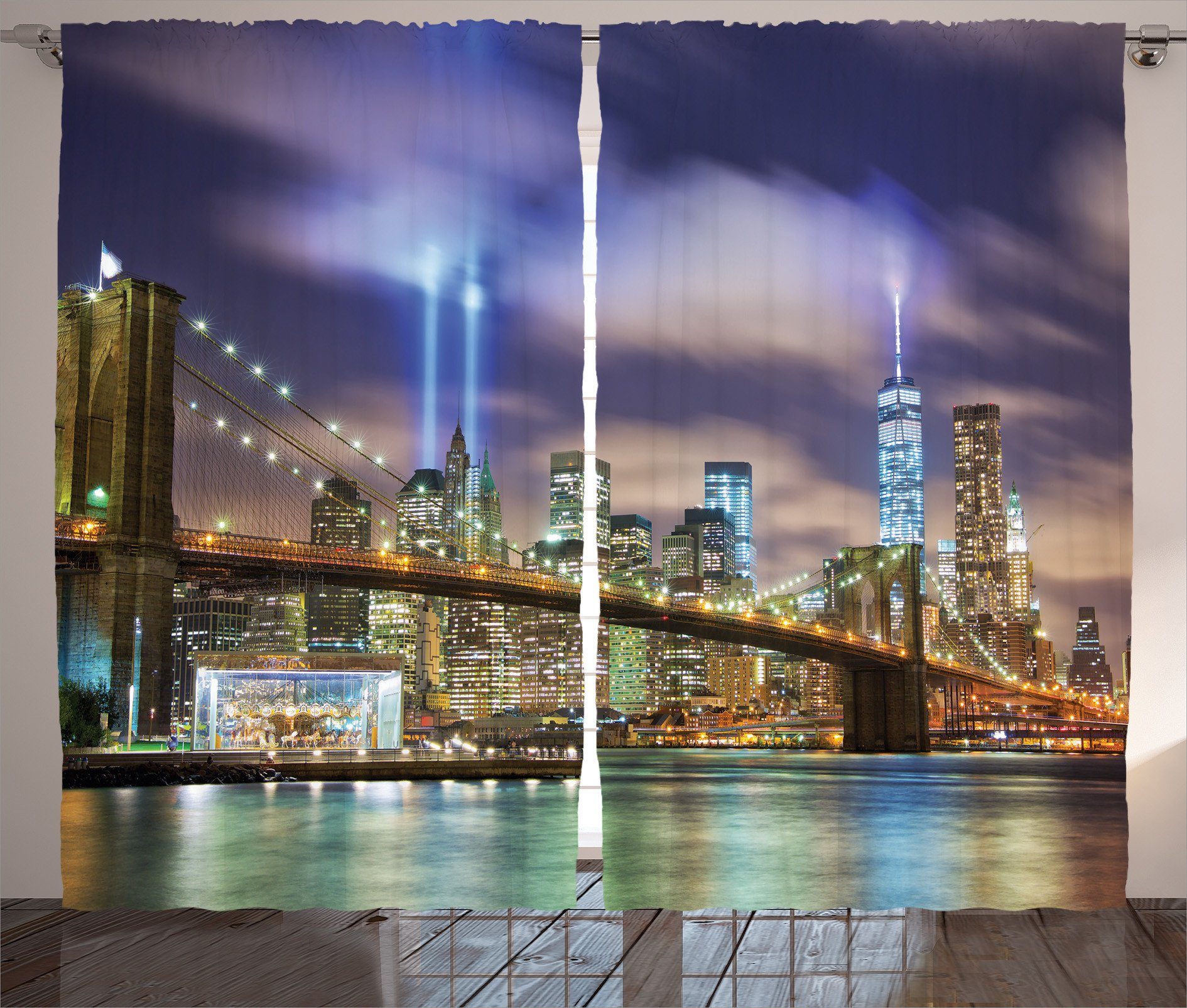 und USA Skyline mit Gardine York New Schlaufen Haken, Vorhang Manhattan Kräuselband Schlafzimmer Abakuhaus,