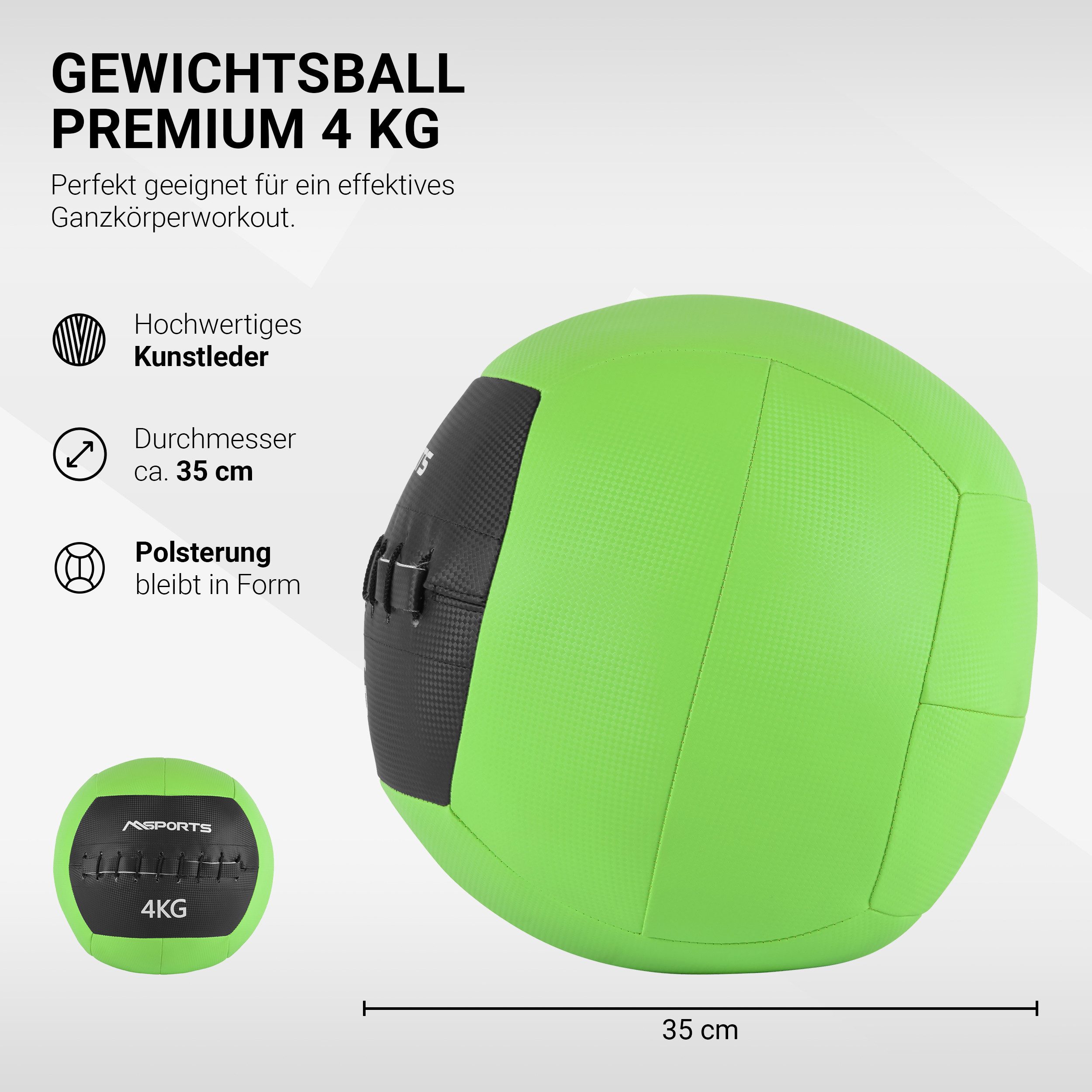 MSports® Medizinball Wall-Ball Premium Gewichtsball 2 - 10 kg in verschiedenen Farben