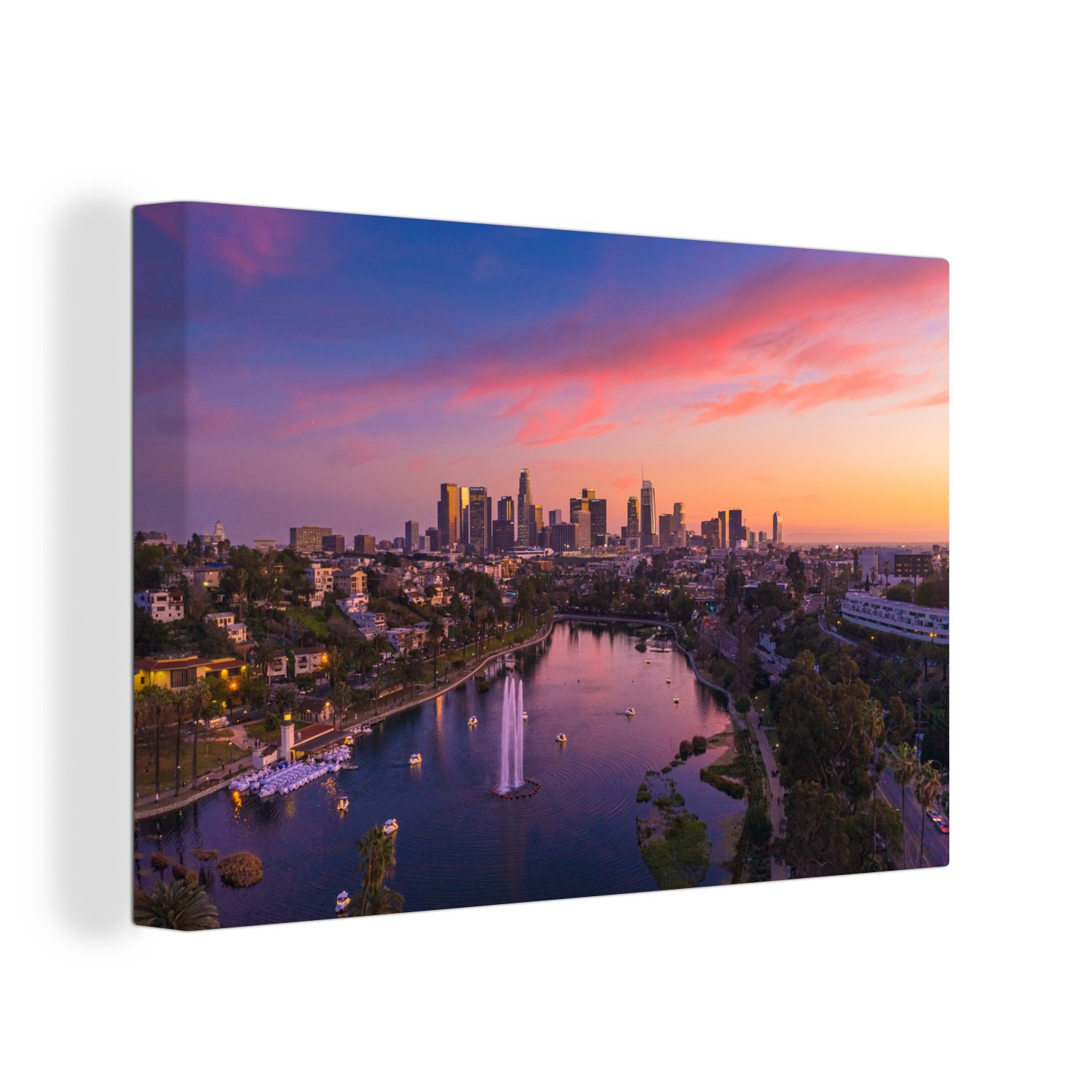 OneMillionCanvasses® Leinwandbild Sonnenuntergang - Amerika - Los Angeles, (1 St), Wandbild für alle Wohnbereiche, Gemälde, XXL, großes, 120x80 cm
