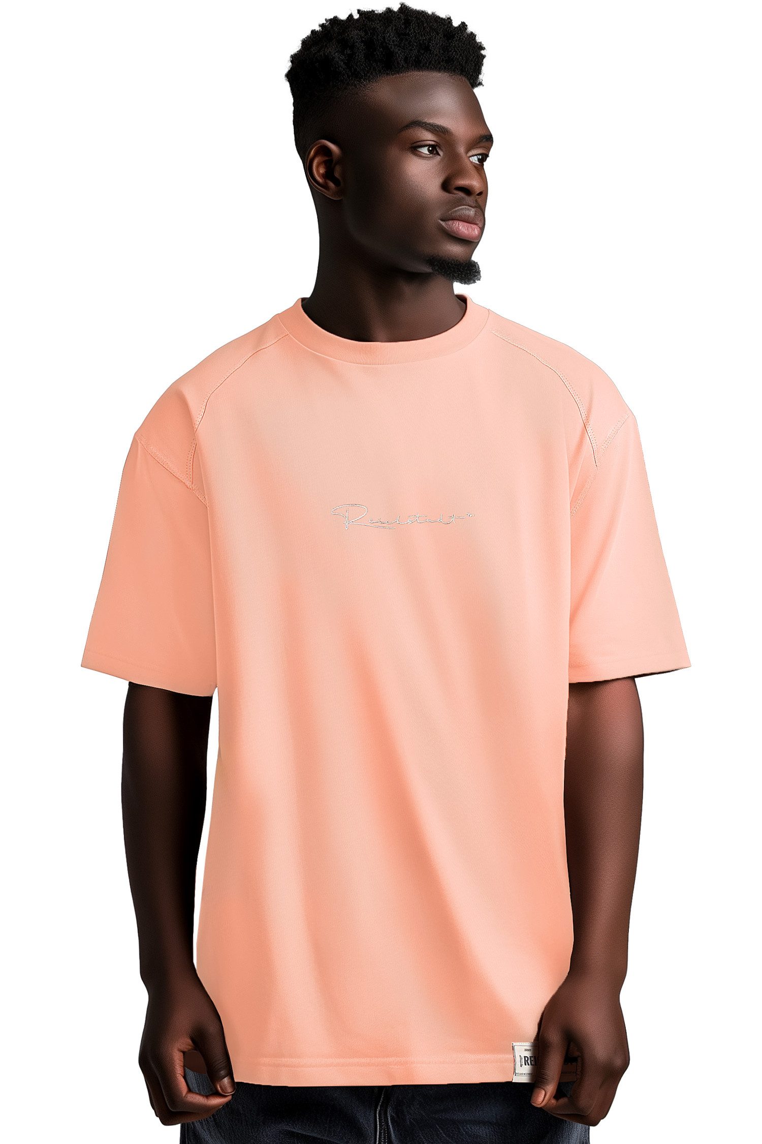 Reichstadt Oversize-Shirt Casual T-shirt 22RS033 Old Pink XL (1-tlg) mit Stitching auf der Brust