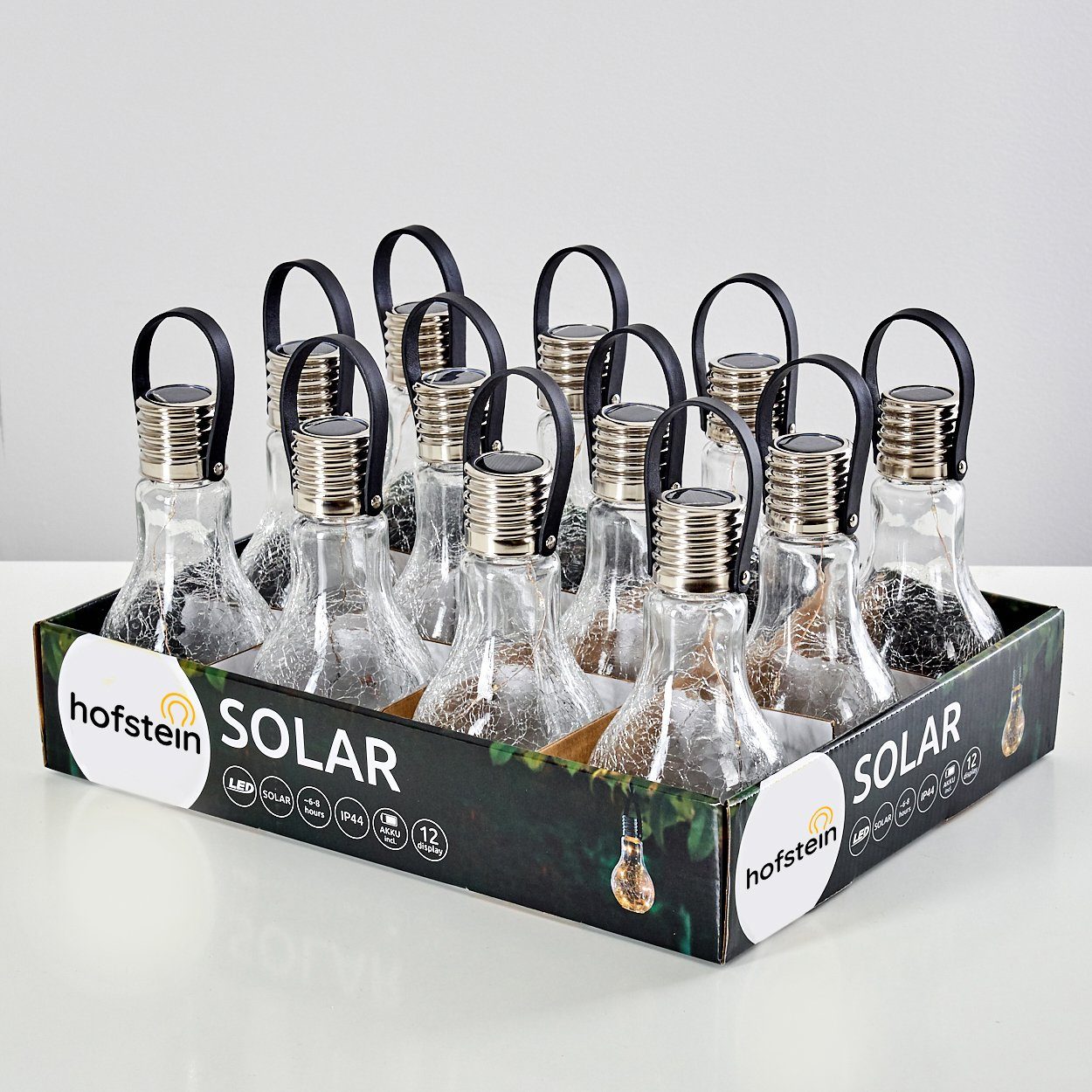 hofstein LED Solarleuchte »Marta« Solarleuchte Gartenlampe aus Echtglas, mit Solarpanel, Ein-/Ausschalter, kein Stromanschluß nötig