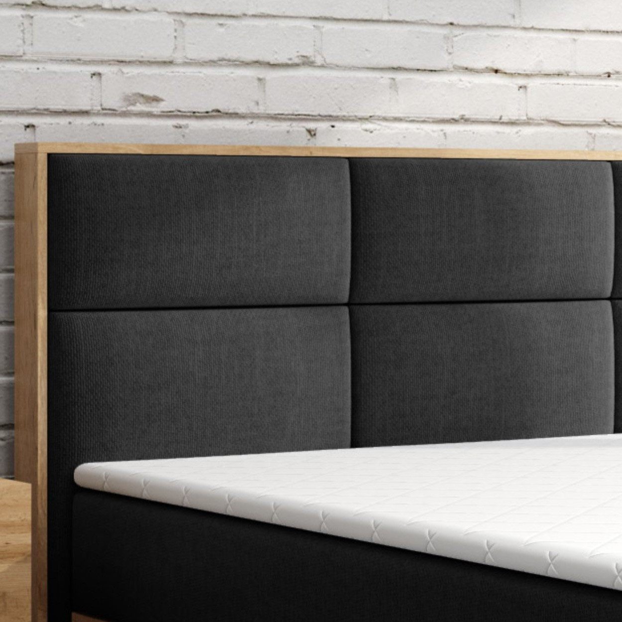 inter Boxspringbett Kopenhagen Webstoff (180x200 cm, Anthrazit inkl. Matratzen und Topper sowie Bettkasten)