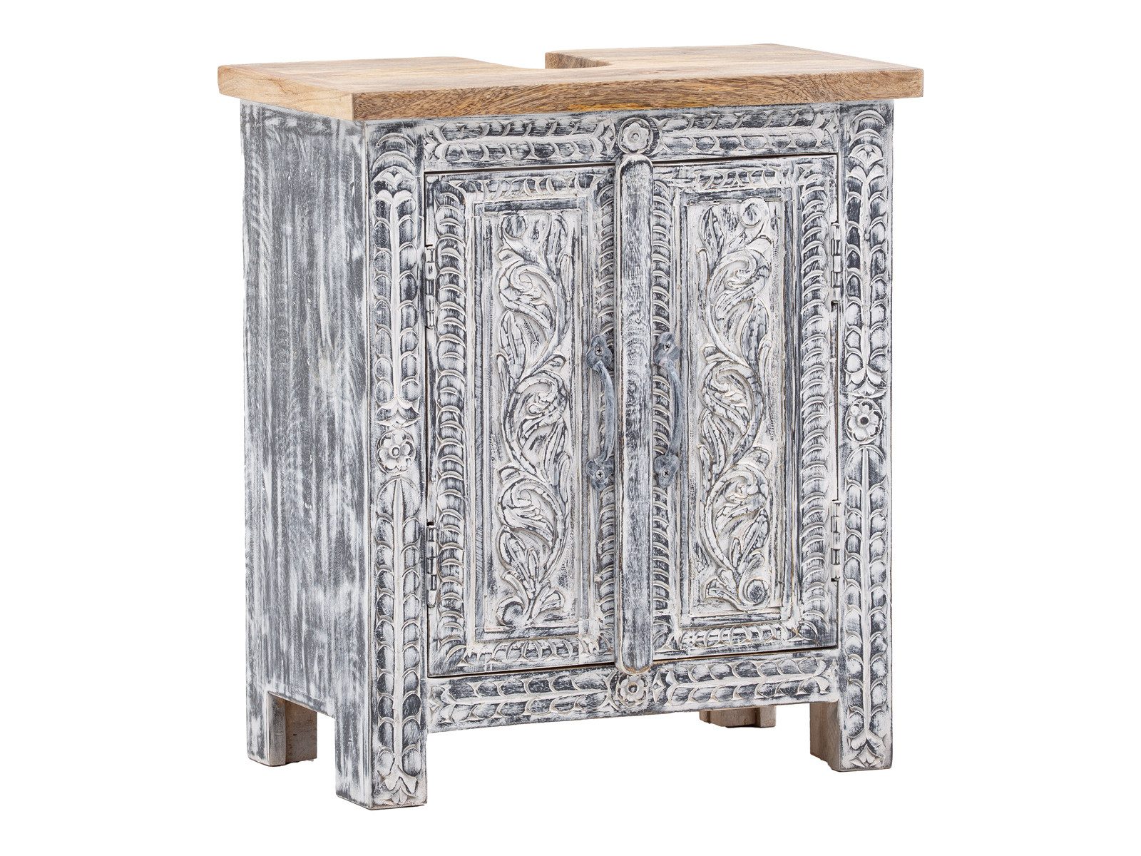 massivum Waschbeckenunterschrank Santa Cruz Massivholz Badschrank weiss - grau