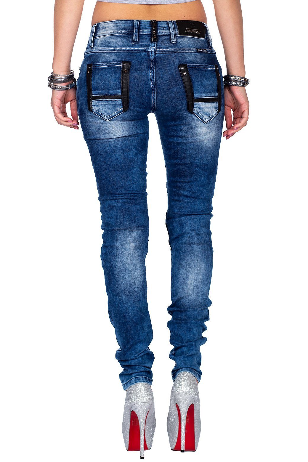 Cipo & Baxx Bikerjeans Damen skinny fit Hose Stonewashed BA-WD346 Besondere günstig online kaufen