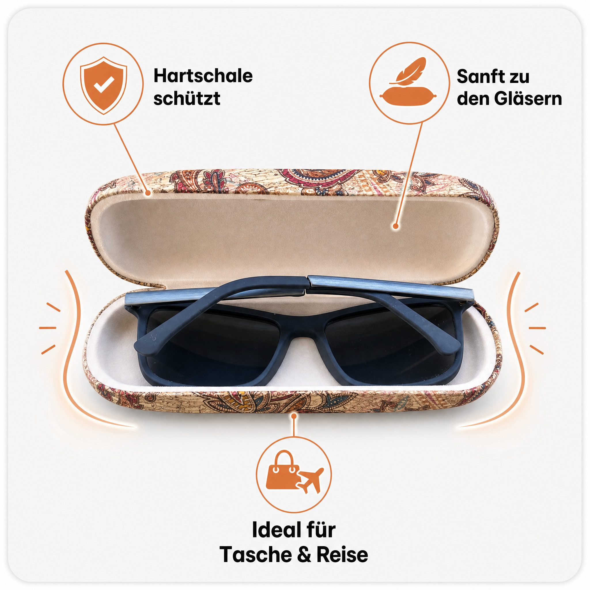 LK Trend & Style Brillenetui aus Kork mit verschiedenen Blumen Designs, in der Hartschale liegt Ihre Brille sehr sicher