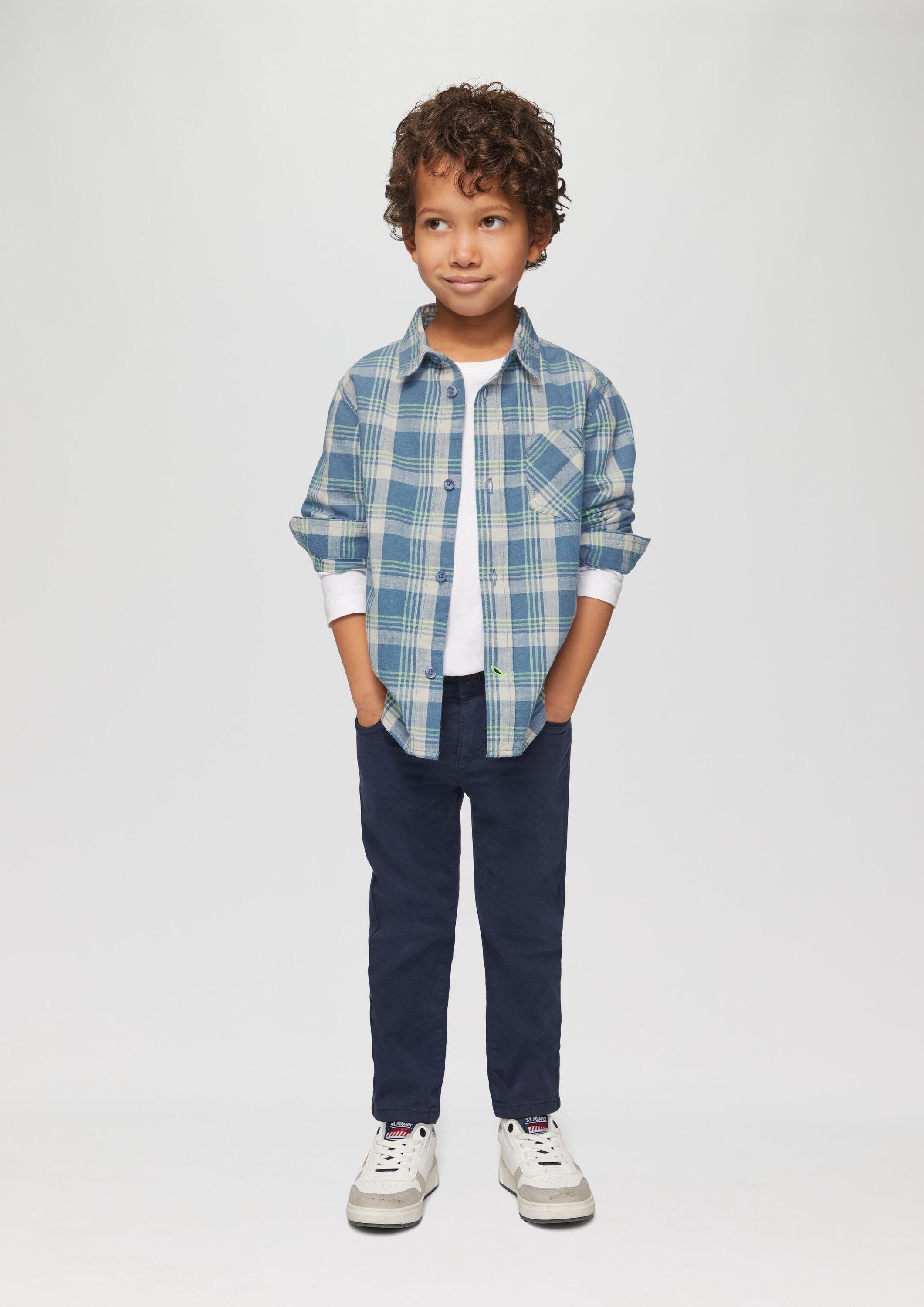 s.Oliver Langarmhemd Hemd Kariertes Hemd aus Baumwolle in Leinenoptik