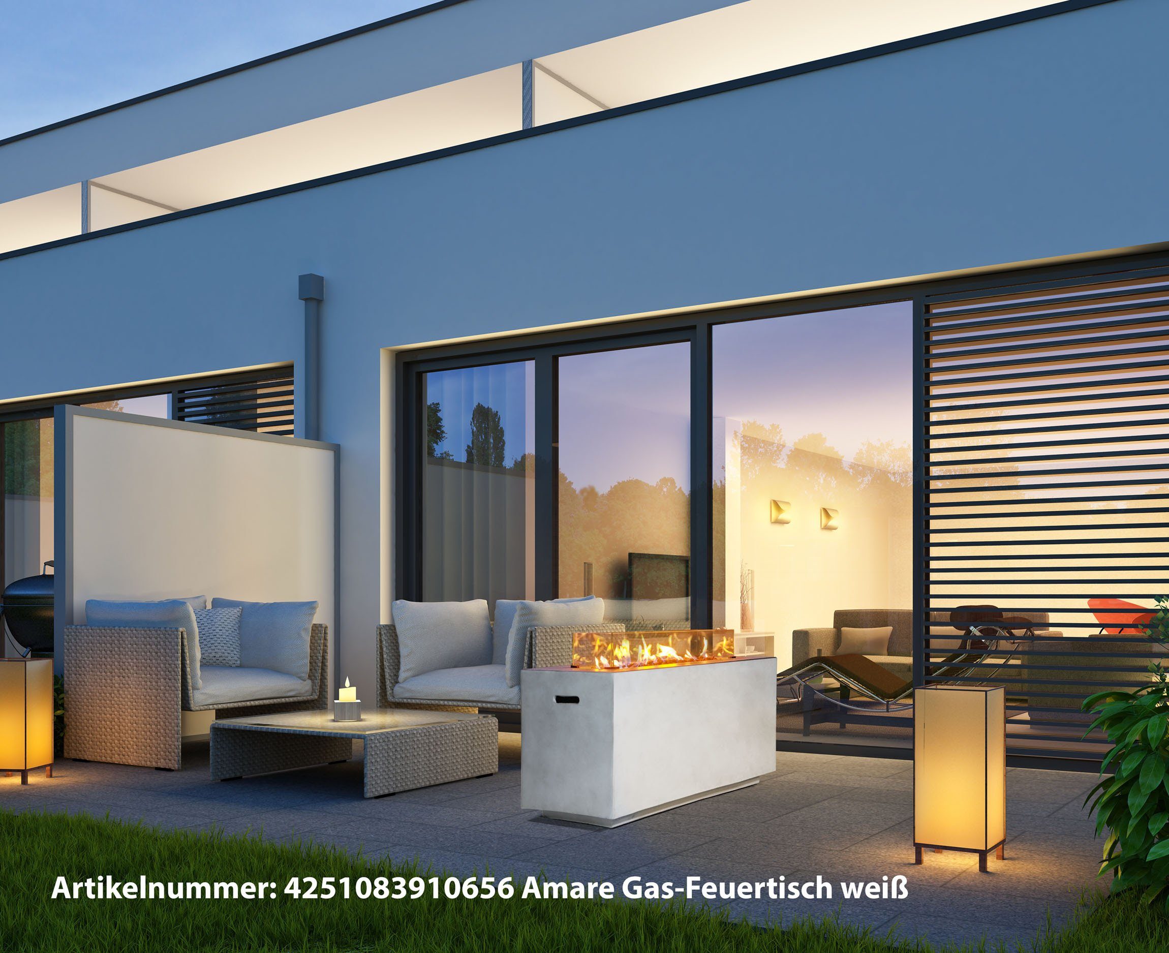 Amare home 59 x Feuertisch Weiß outdoor Gasfeuerstelle (106 rechteckig, Feuerstelle x 51 cm)