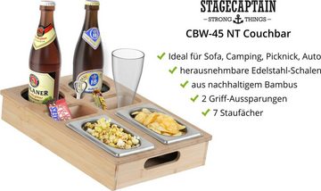 Stagecaptain Tablett CBW-45 NT Couchbar aus nachhaltigem Bambus für Wohnzimmercouch, (praktische Griff-Aussparungen), 7 Staufächer für z. B. Snacks und Getränke sowie Flaschenöffner
