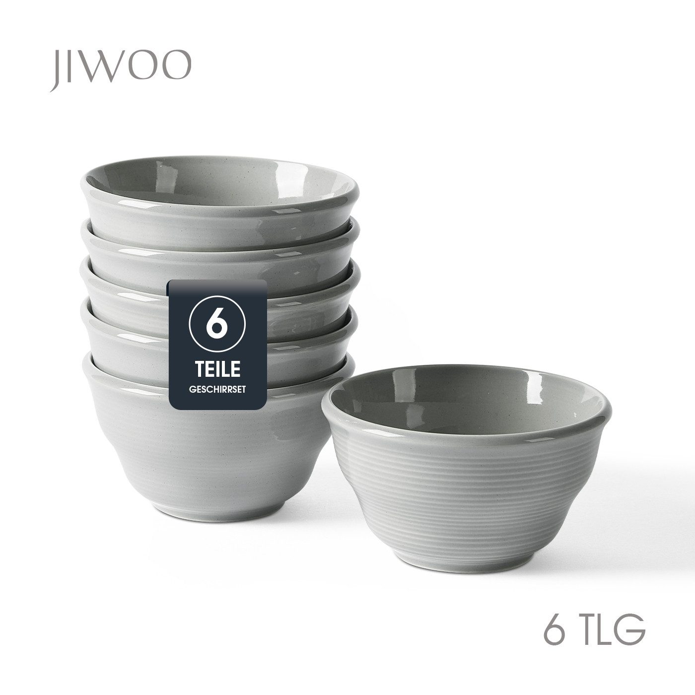 JIWOO Schüssel 6er Ø11,7cm, Müslischale Eisschale FrühstückSchale Dessertschale, Keramik, (Schaleset, 6-tlg), Bowl, Hochwertiges Schalen Grau Schale Mikrowellenofen Spülmaschine